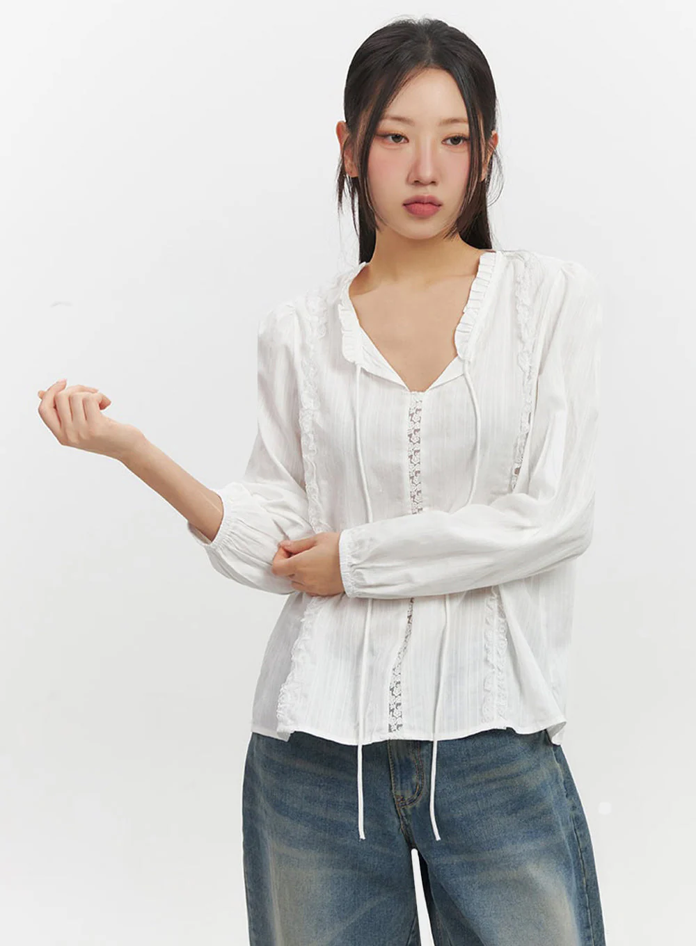 Lace-Trim Loose-Fit Blouse IF511 - Image 11