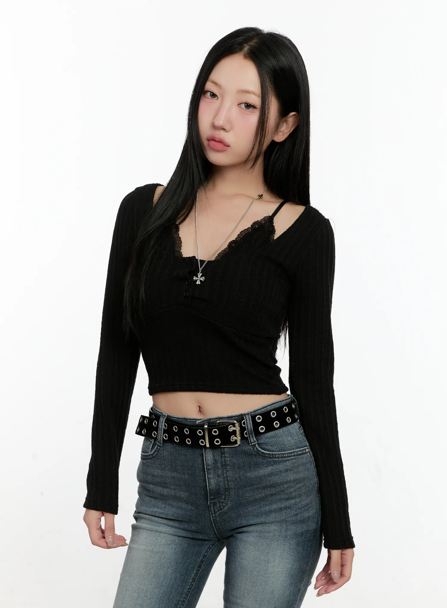 Lace-Trim Ribbed Cardigan CN506 - Image 12