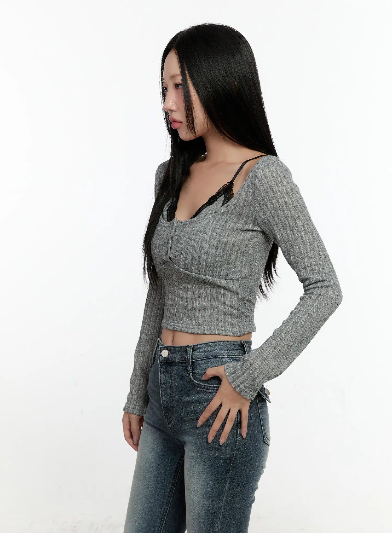 Lace-Trim Ribbed Cardigan CN506 - Image 7