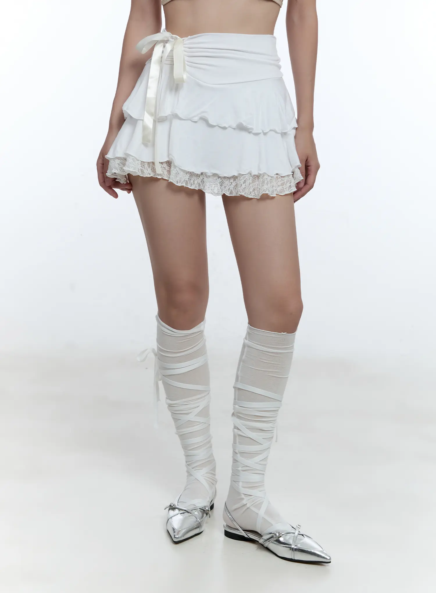 Lace Trim Ribbon Mini Skirt CU527 - Image 2