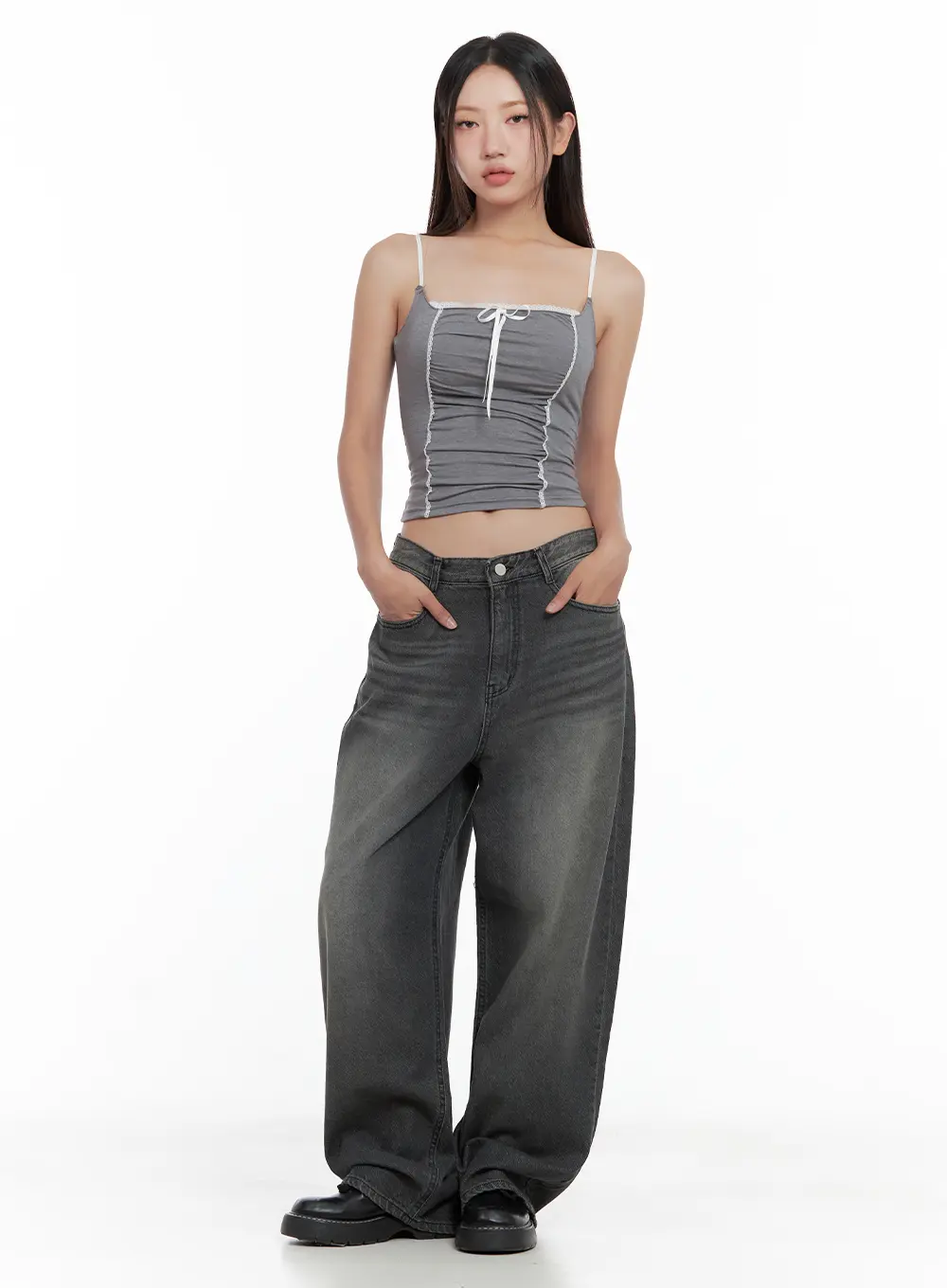 Lace-Trim Shirred Ribbon Camisole CL508 - Image 3
