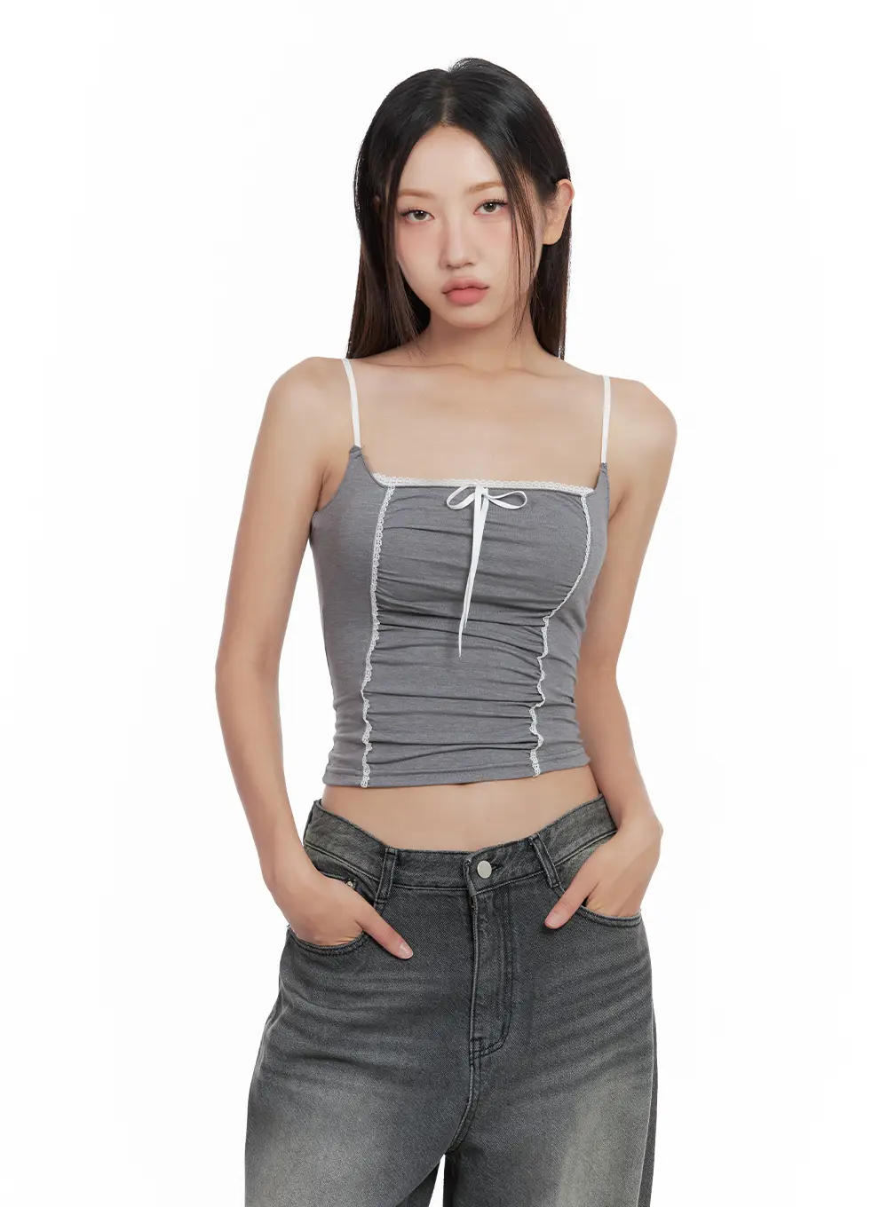 Lace-Trim Shirred Ribbon Camisole CL508 - Image 6