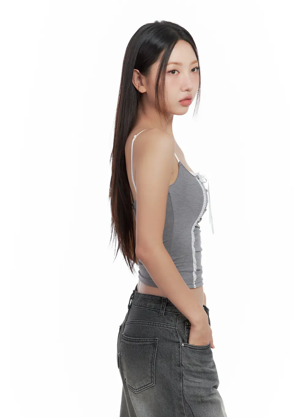 Lace-Trim Shirred Ribbon Camisole CL508 - Image 7