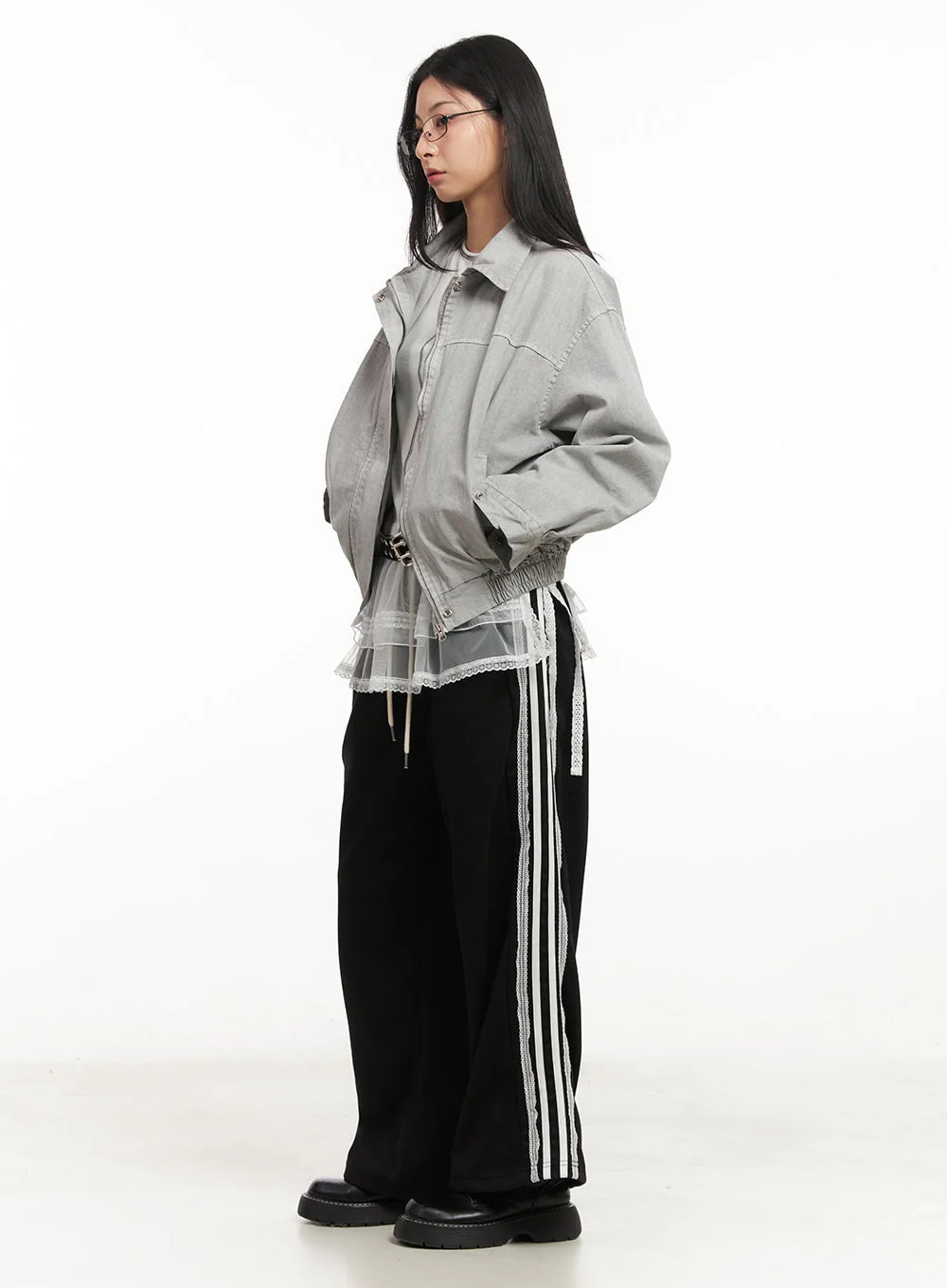 Lace Trim Striped Sweatpants CM504 - Image 2