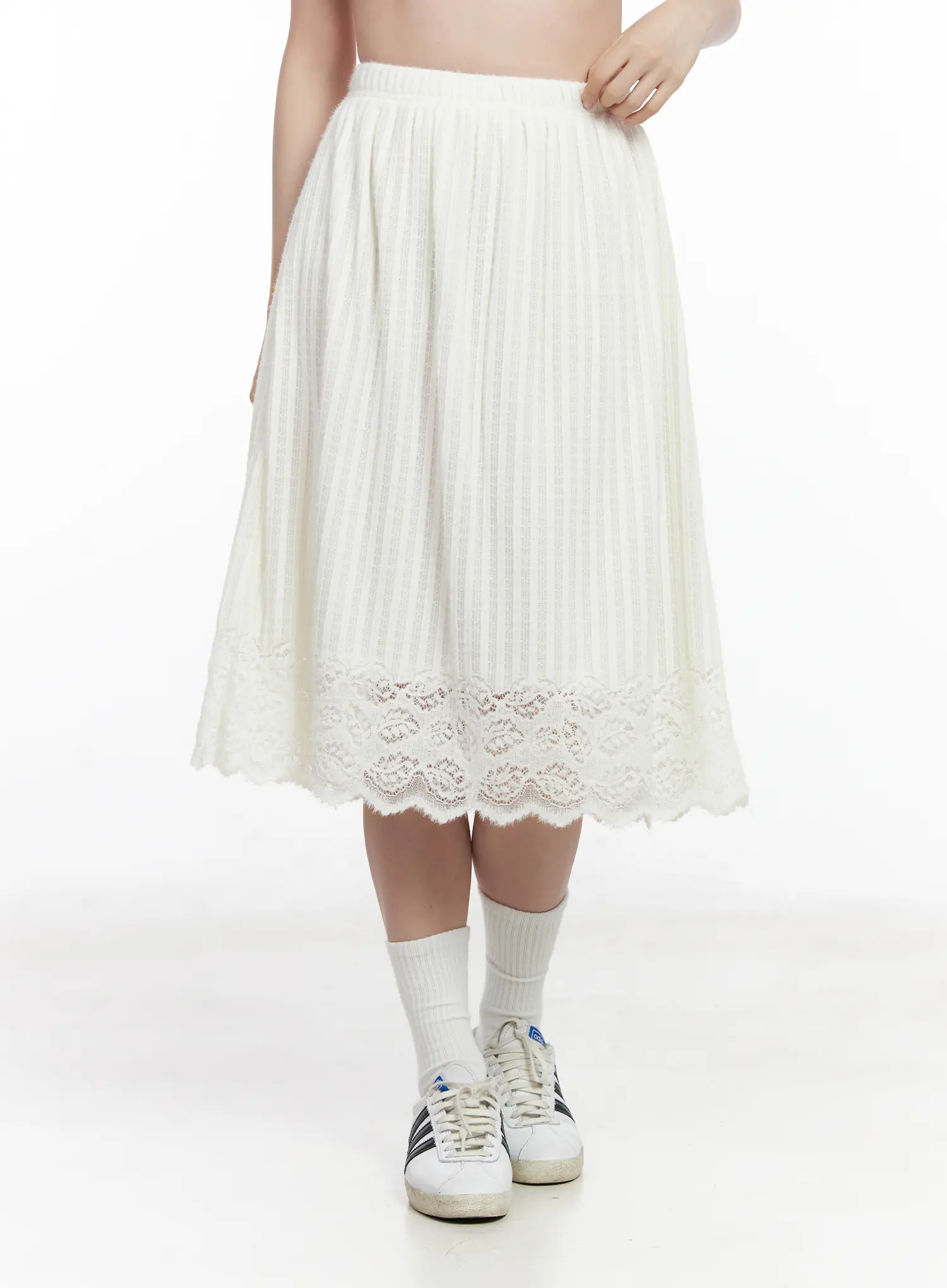 Lace-Trimmed Fleece Midi Skirt CJ520 - Image 9
