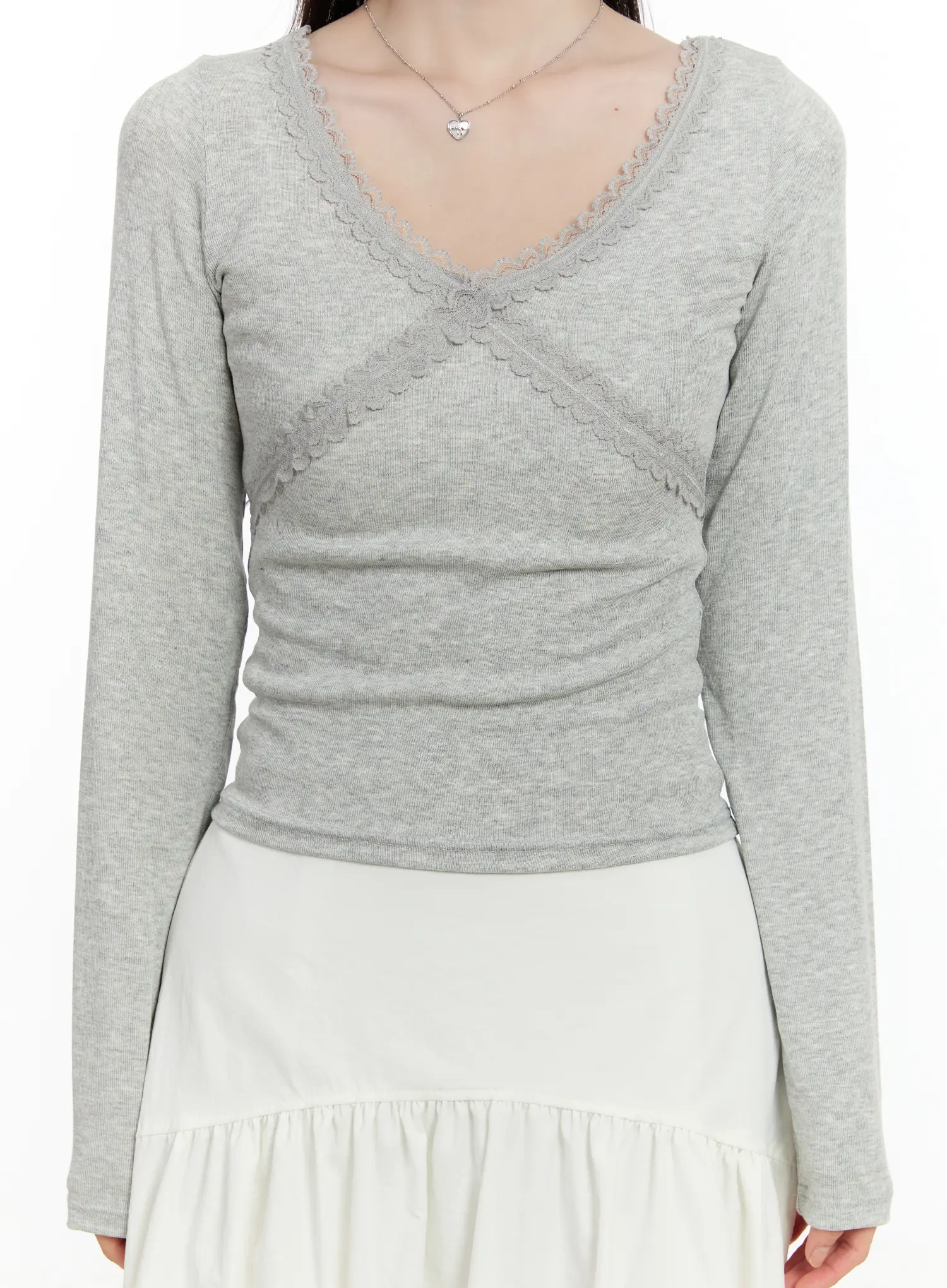 Lace Trimmed V-Neck Long Sleeve Top CM505 - Image 4