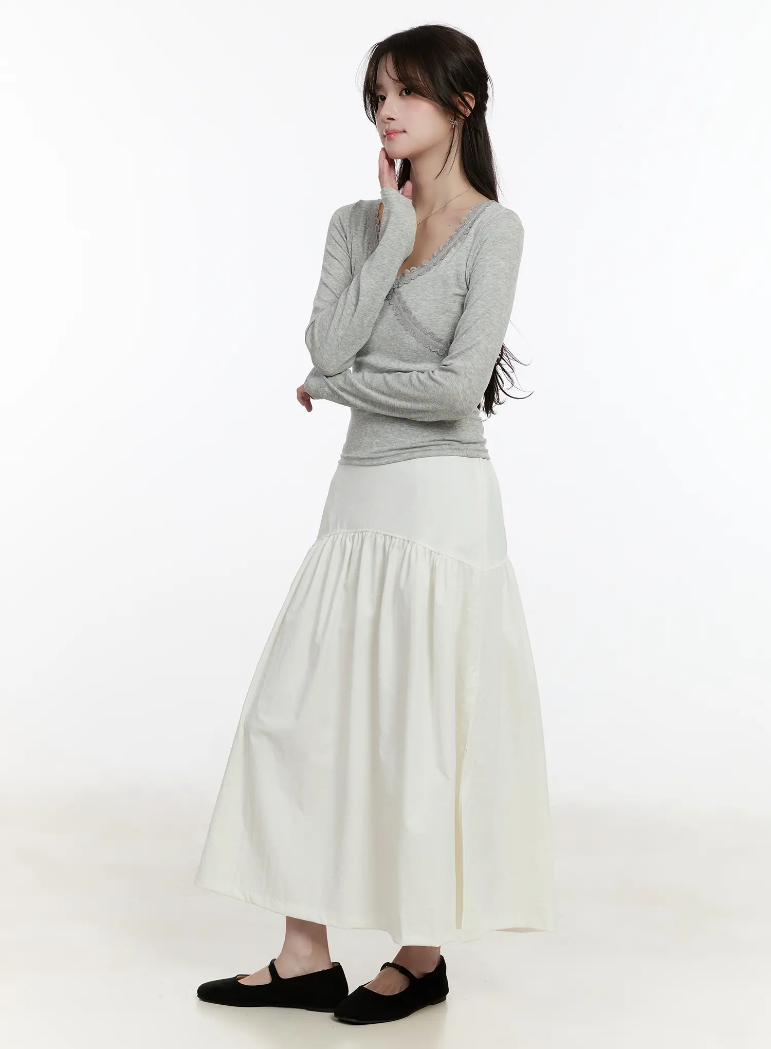 Lace Trimmed V-Neck Long Sleeve Top CM505 - Image 8