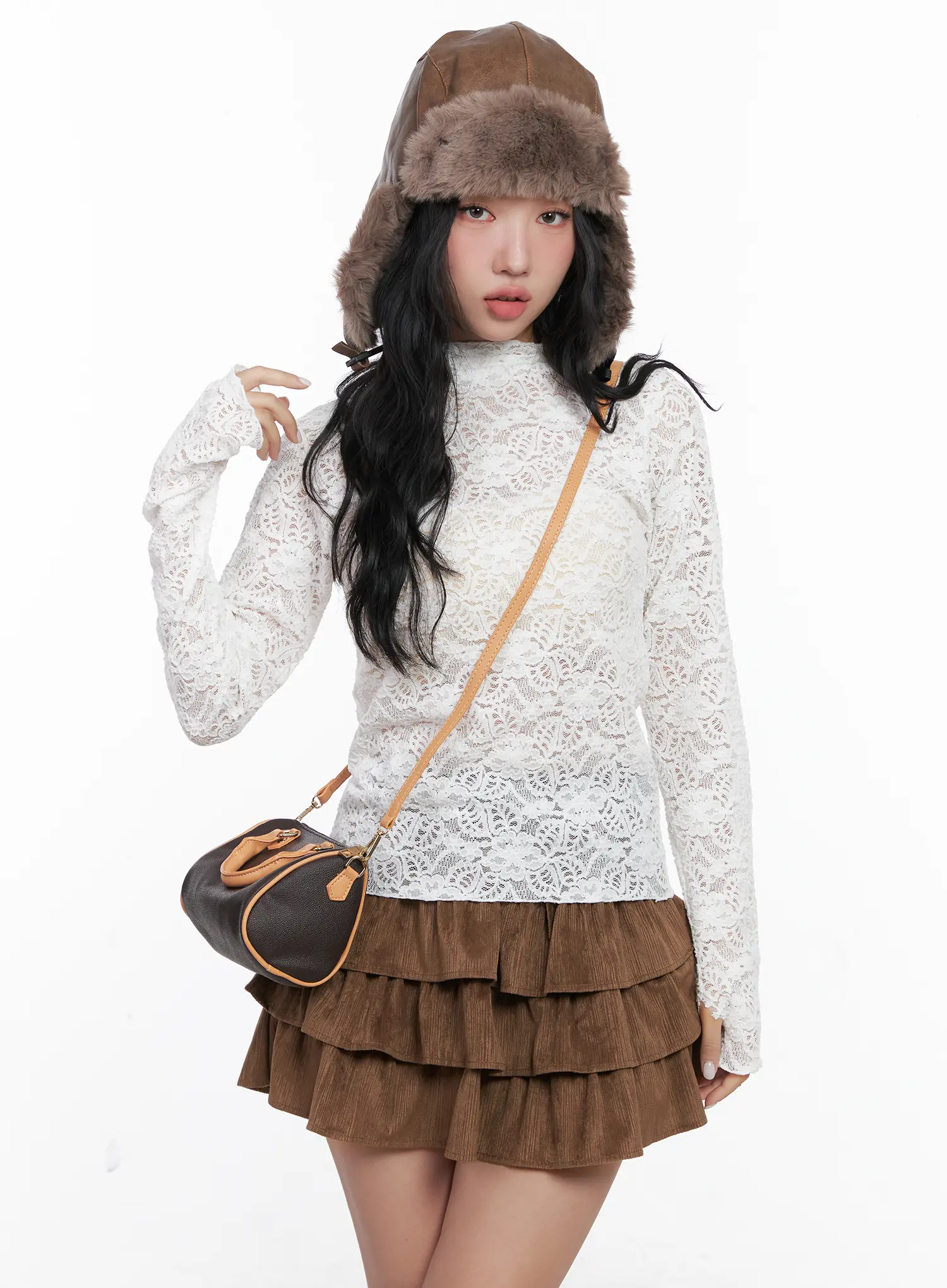 Lace Turtleneck Long Sleeve Top CN514