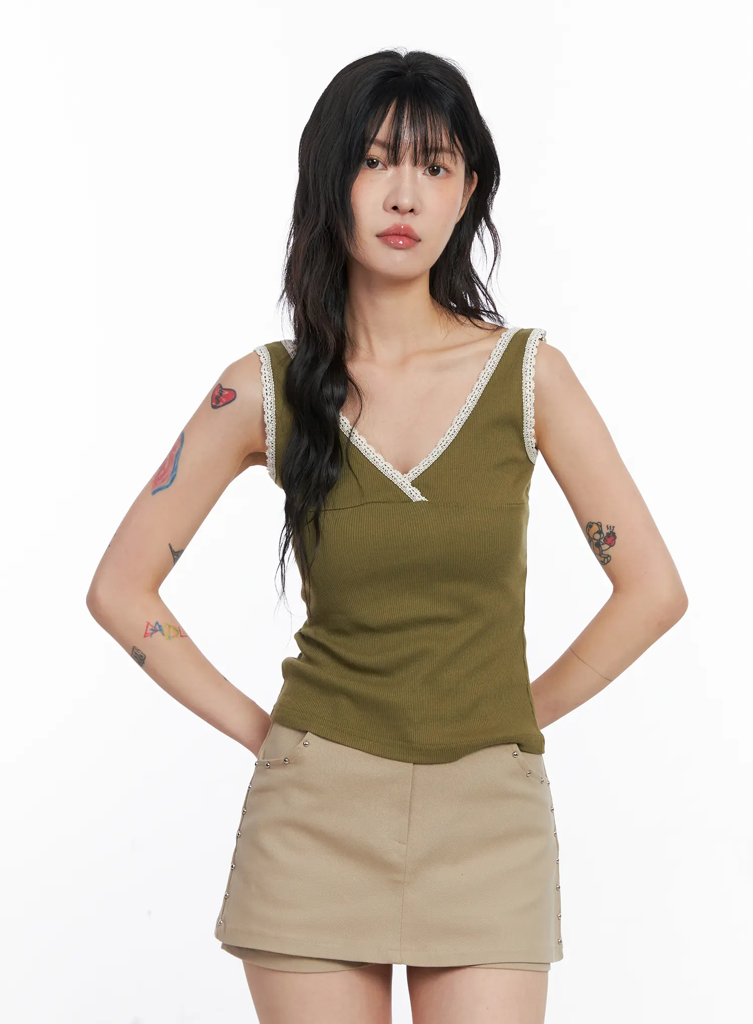 Lace V-Neck Ribbed Tank Top CO507 - Image 8