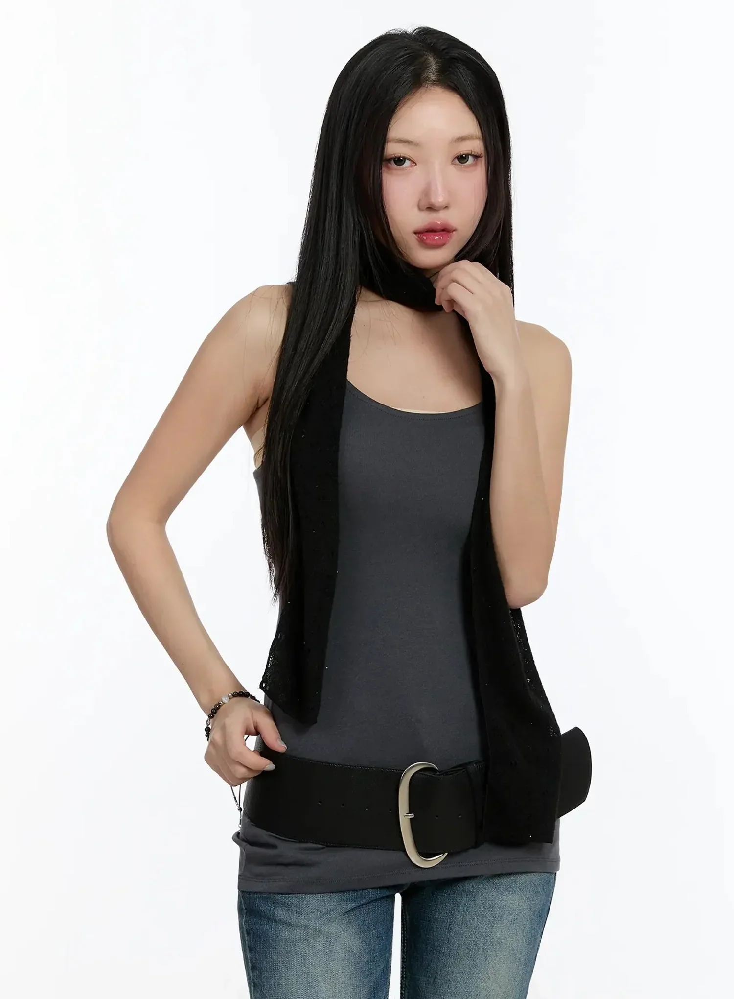 Laced Knit Thin Scarf IM513 - Image 2