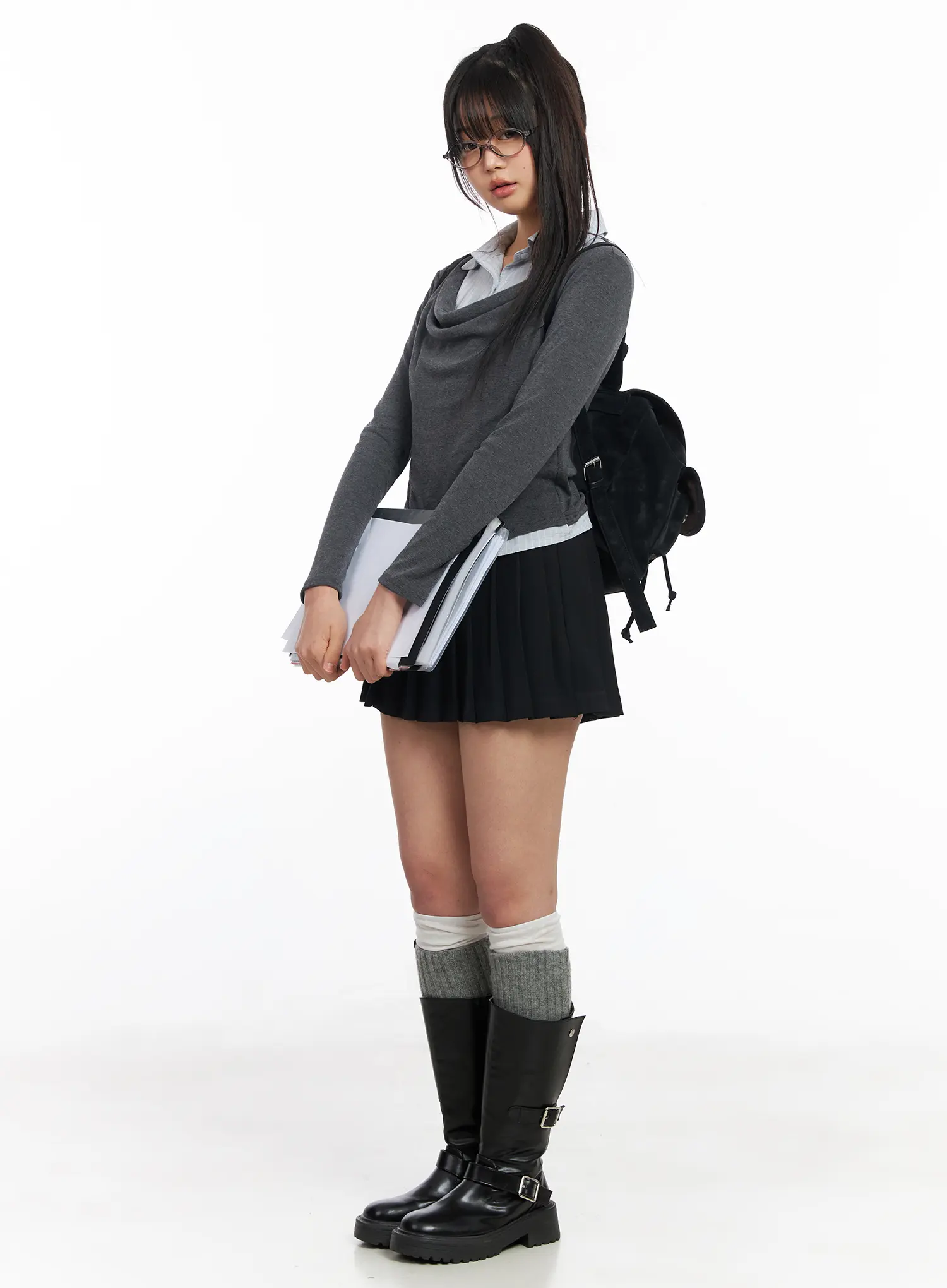 Layered Button Up Cowl Neck Long Sleeve Top CF504 - Image 3