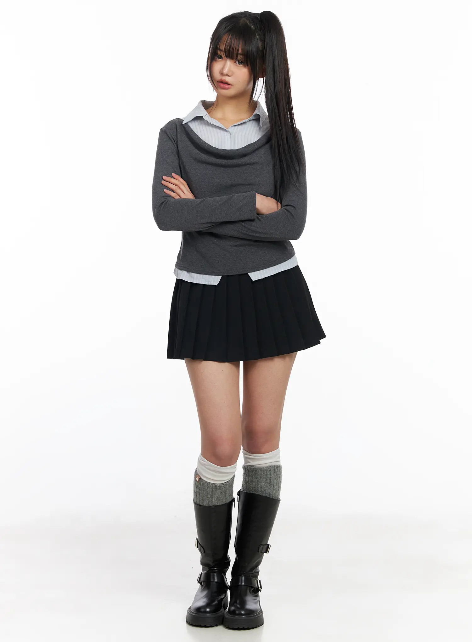 Layered Button Up Cowl Neck Long Sleeve Top CF504 - Image 6