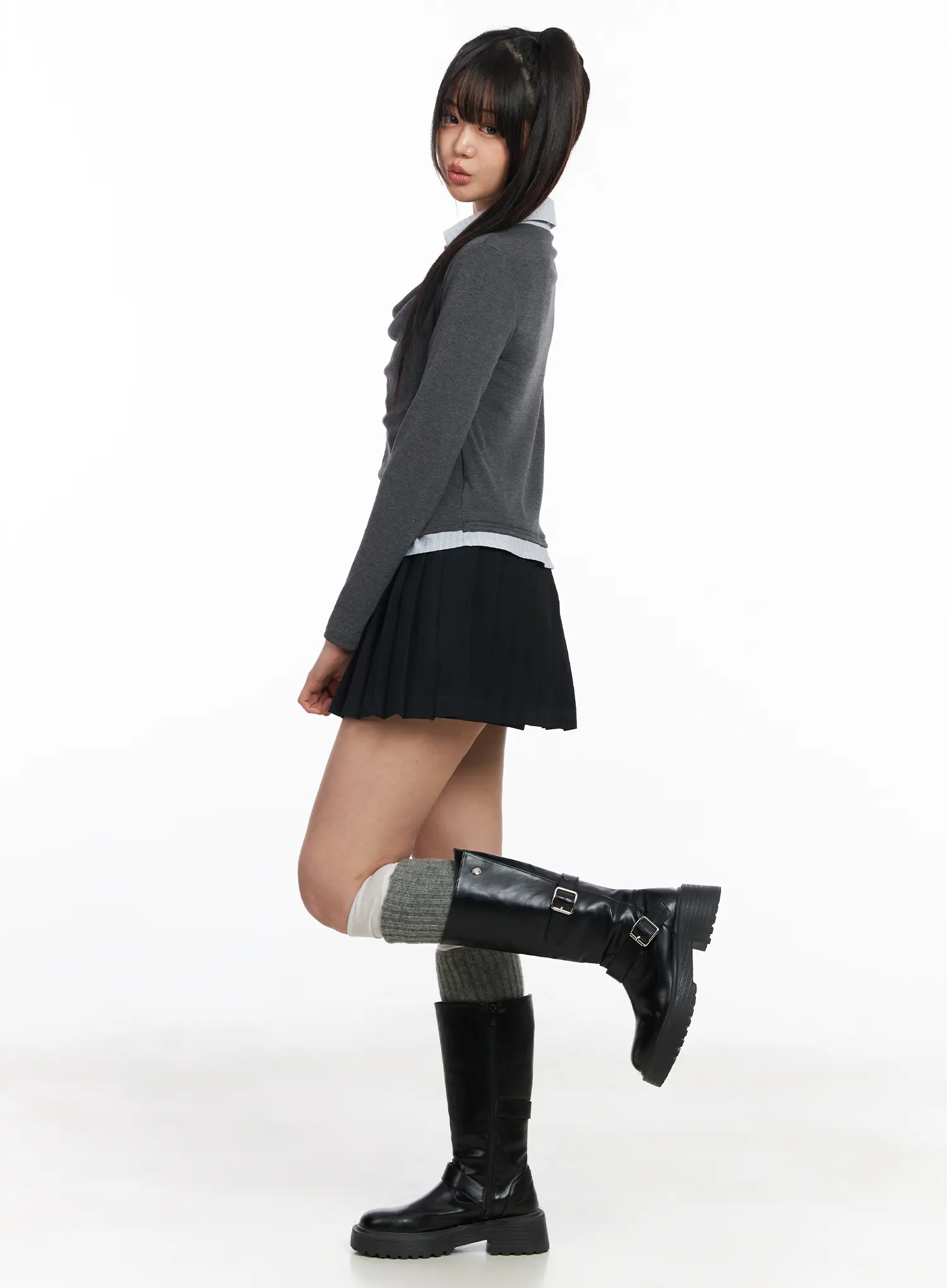 Layered Button Up Cowl Neck Long Sleeve Top CF504 - Image 8