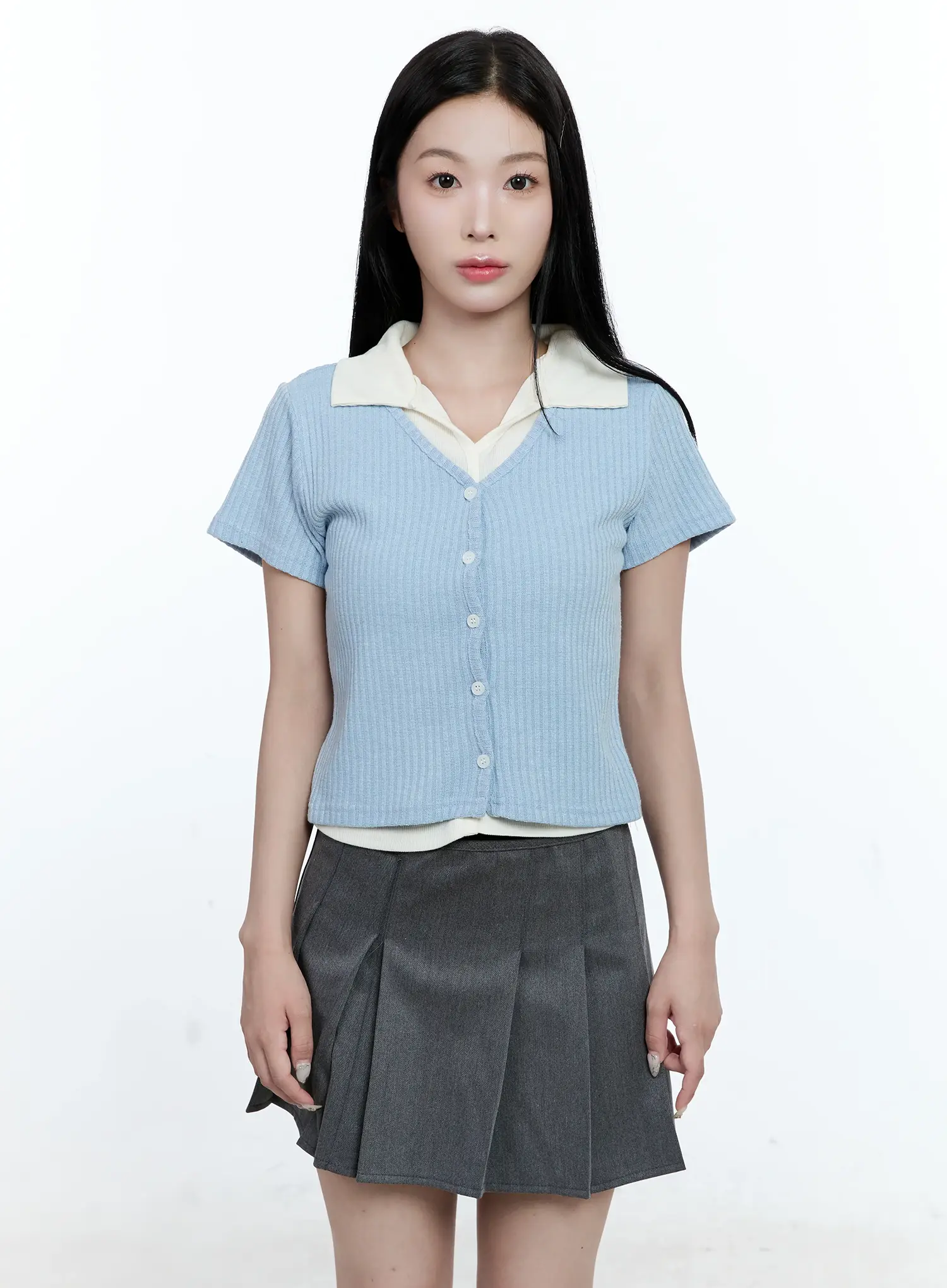 Layered-Collar Cardigan Tee CG511