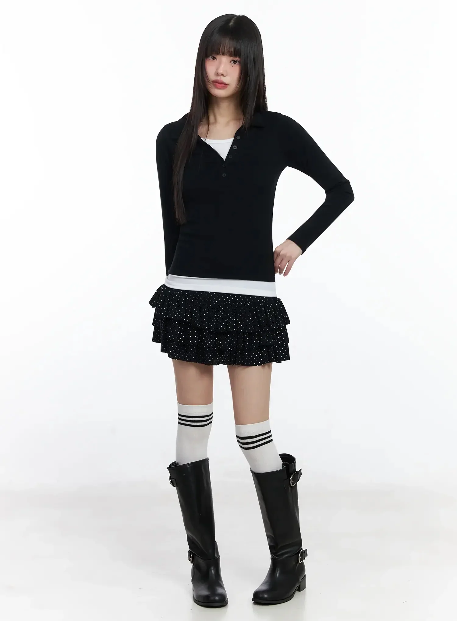 Layered Collar Long Sleeve Top IF505 - Image 10