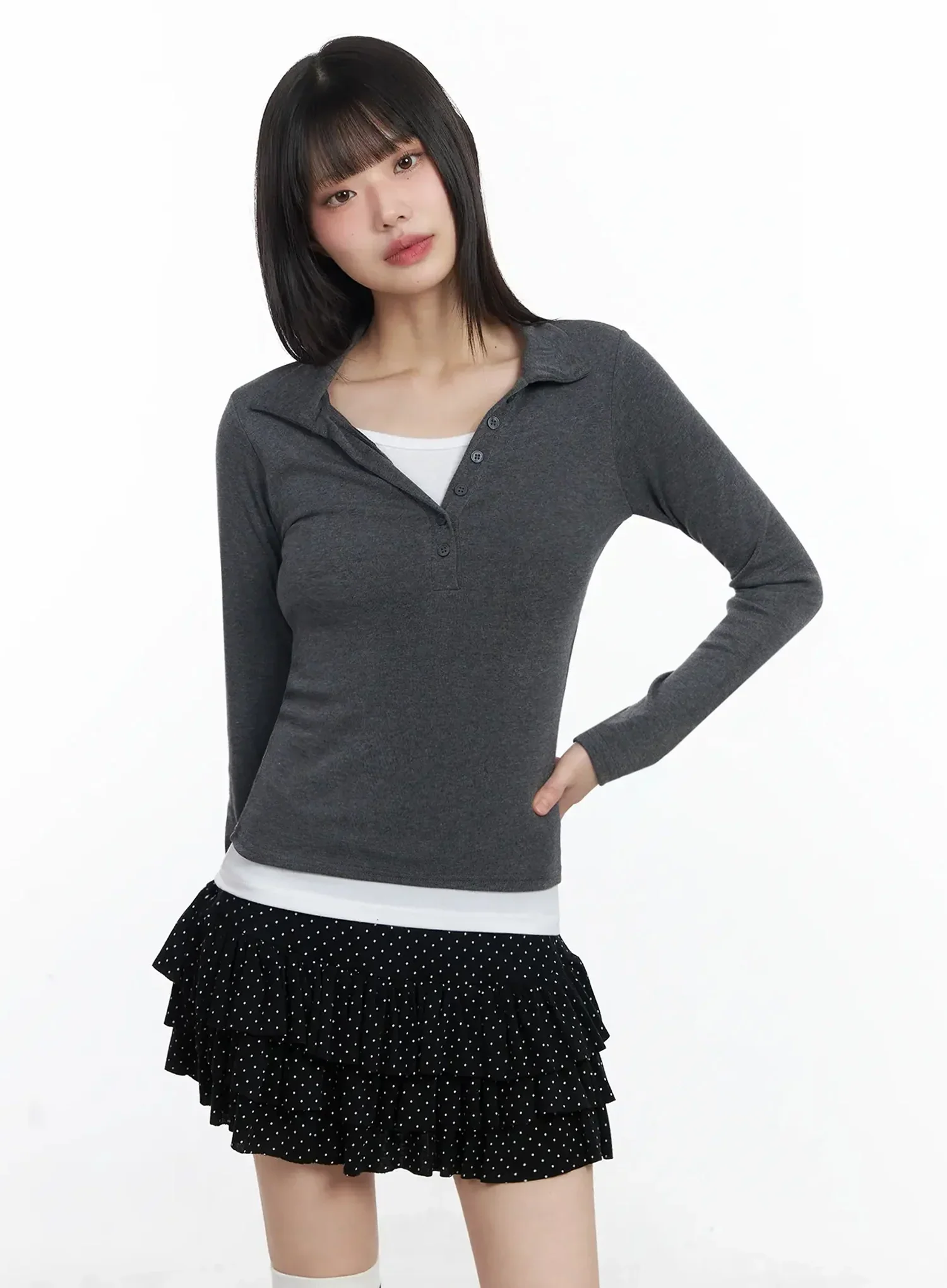 Layered Collar Long Sleeve Top IF505 - Image 14