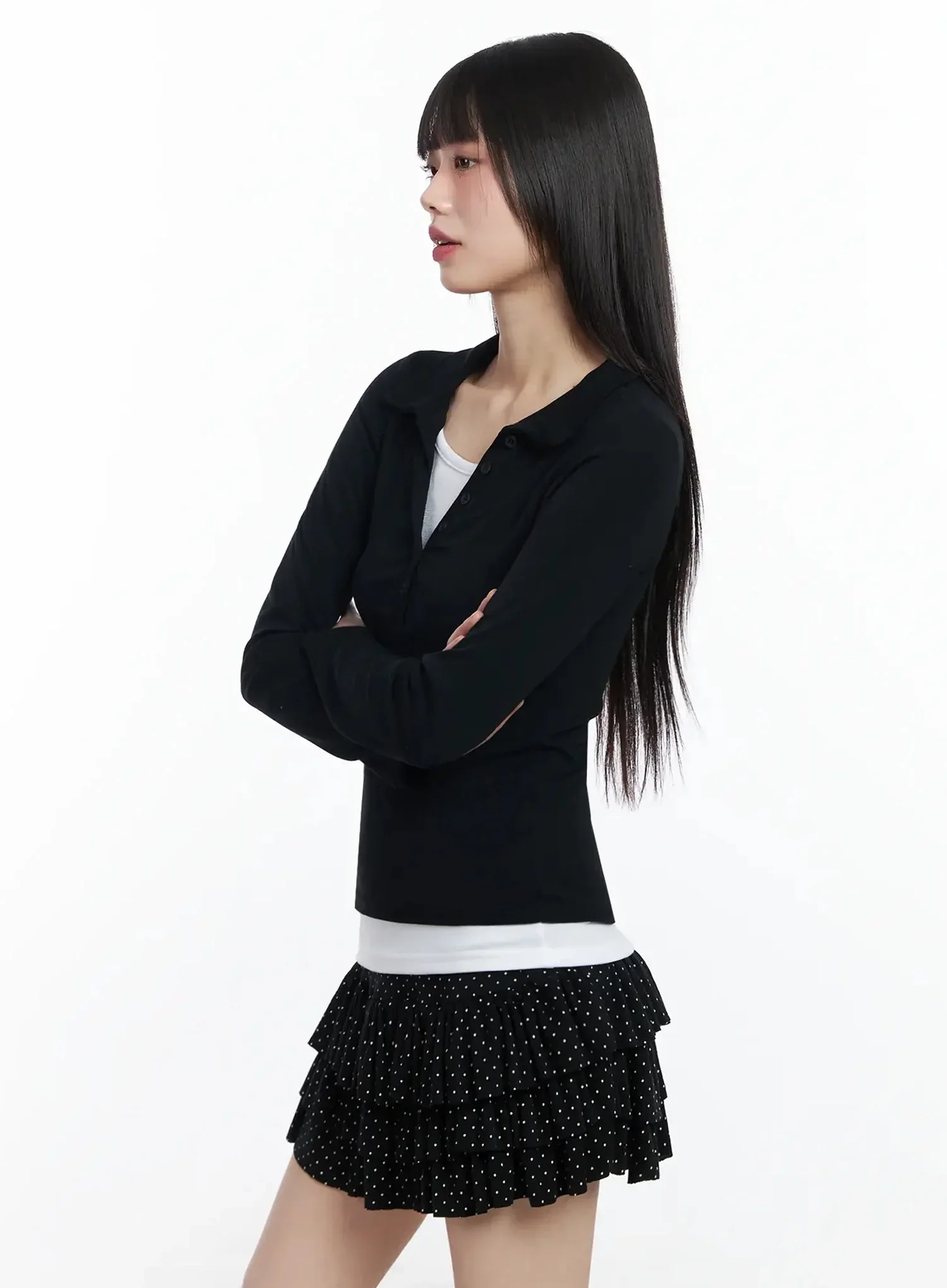 Layered Collar Long Sleeve Top IF505 - Image 8