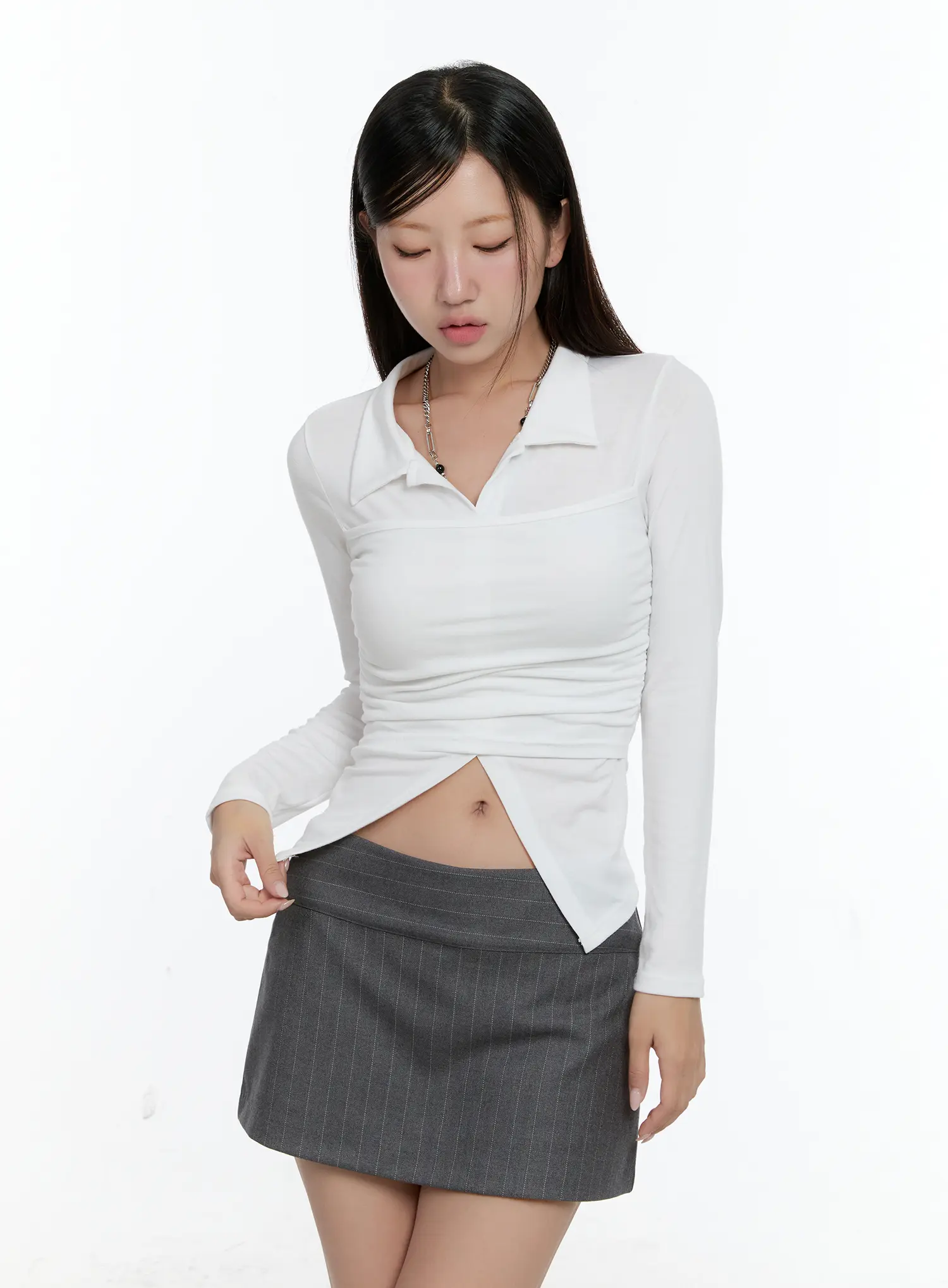 Layered Collar Shirred Long Sleeve Top CS518 - Image 2