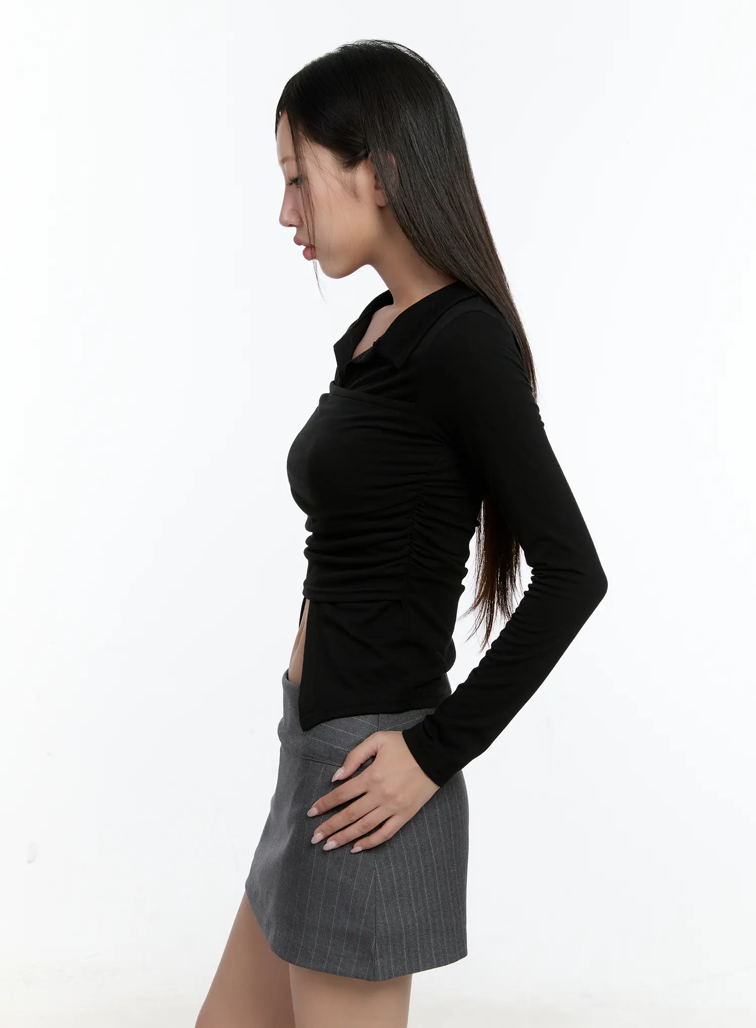 Layered Collar Shirred Long Sleeve Top CS518 - Image 6
