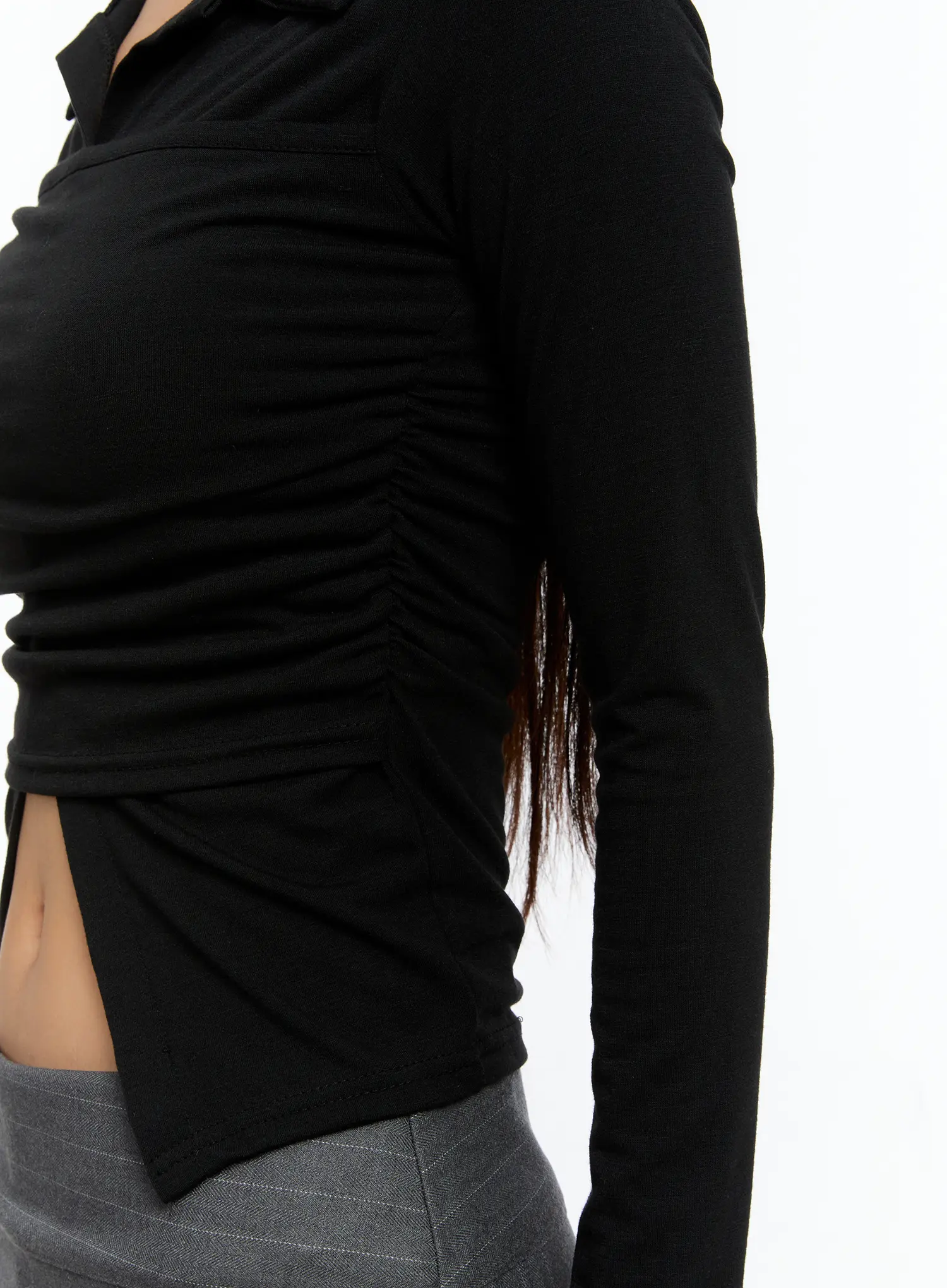 Layered Collar Shirred Long Sleeve Top CS518 - Image 8