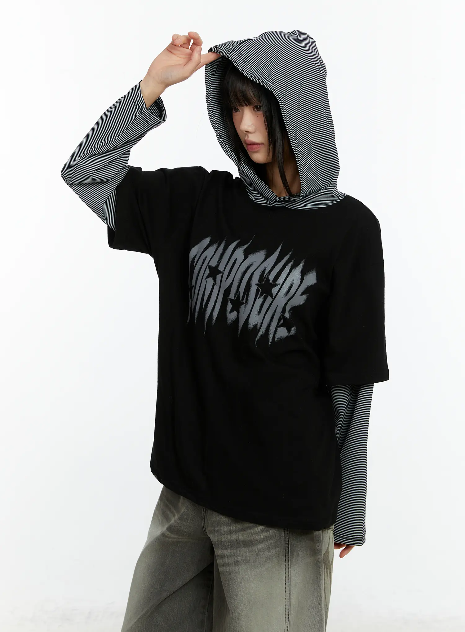 Layered Hooded Graphic Long Sleeve Top CF509 - Image 12