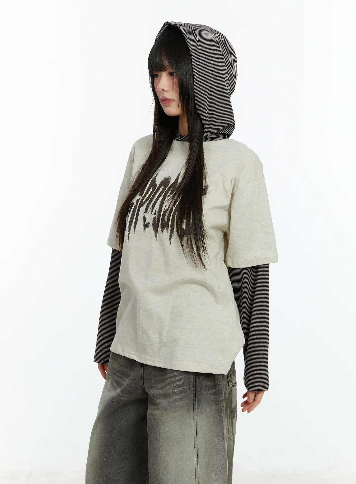 Layered Hooded Graphic Long Sleeve Top CF509 - Image 6