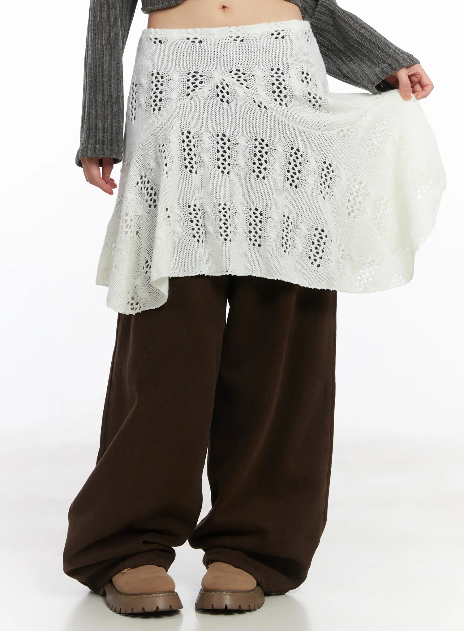 Layered Knit Flare Midi Skirt CD531