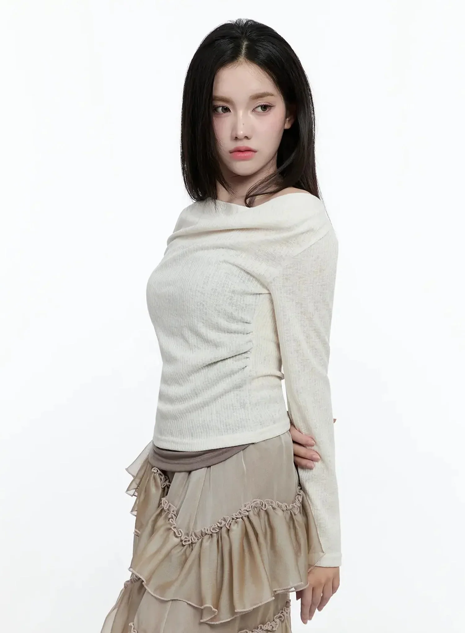 Layered Off-Shoulder Knit Top IO527 - Image 5