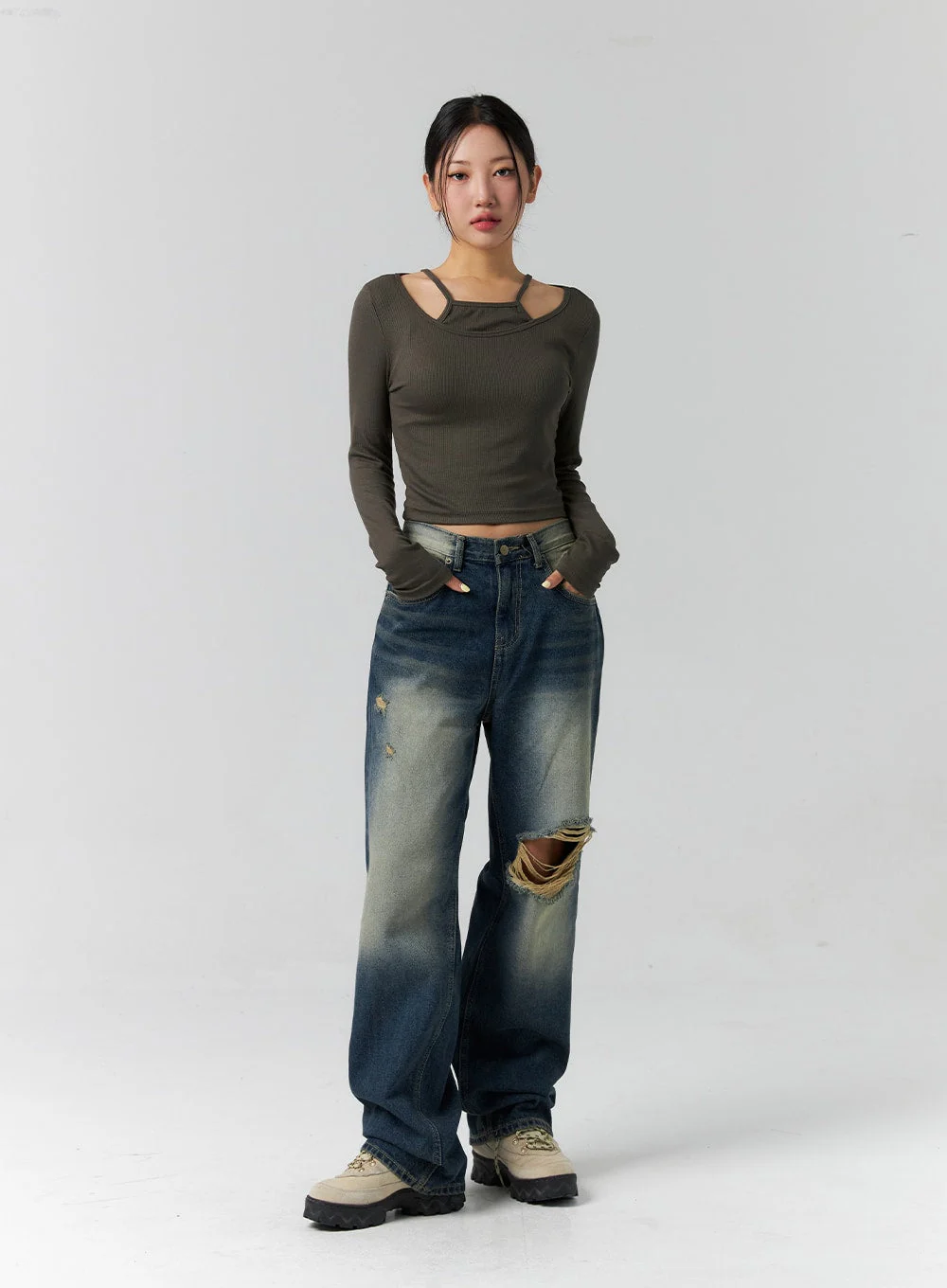 Layered Ribbed Long Sleeve Top CS308 - Image 2