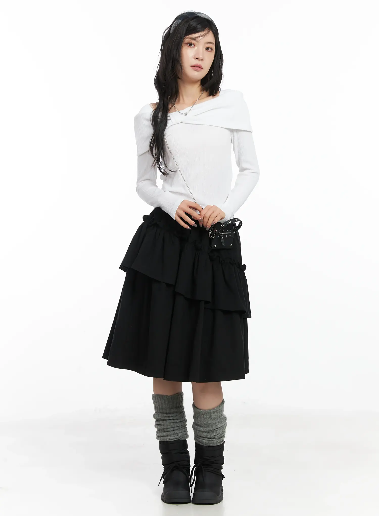 Layered Ruffle Flare Midi Skirt CD502 - Image 3