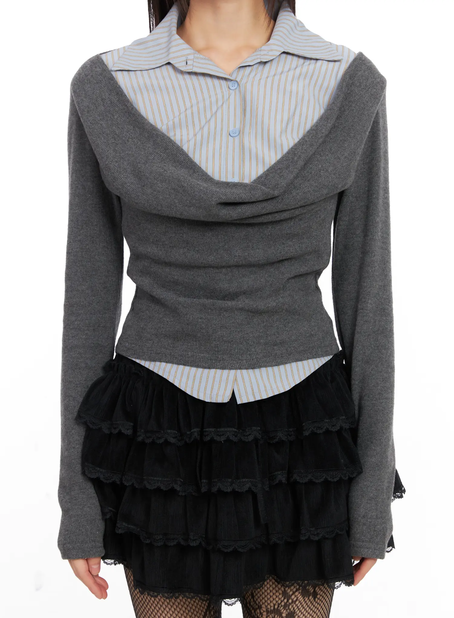 Layered Striped Long Sleeve Top CN520 - Image 8