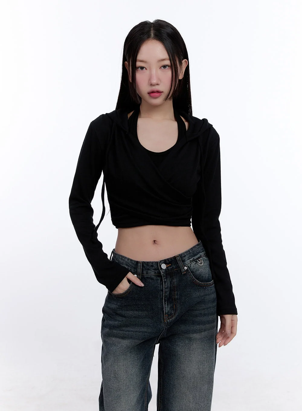 Layered Wrap Cropped Hoodie CJ511 - Image 8