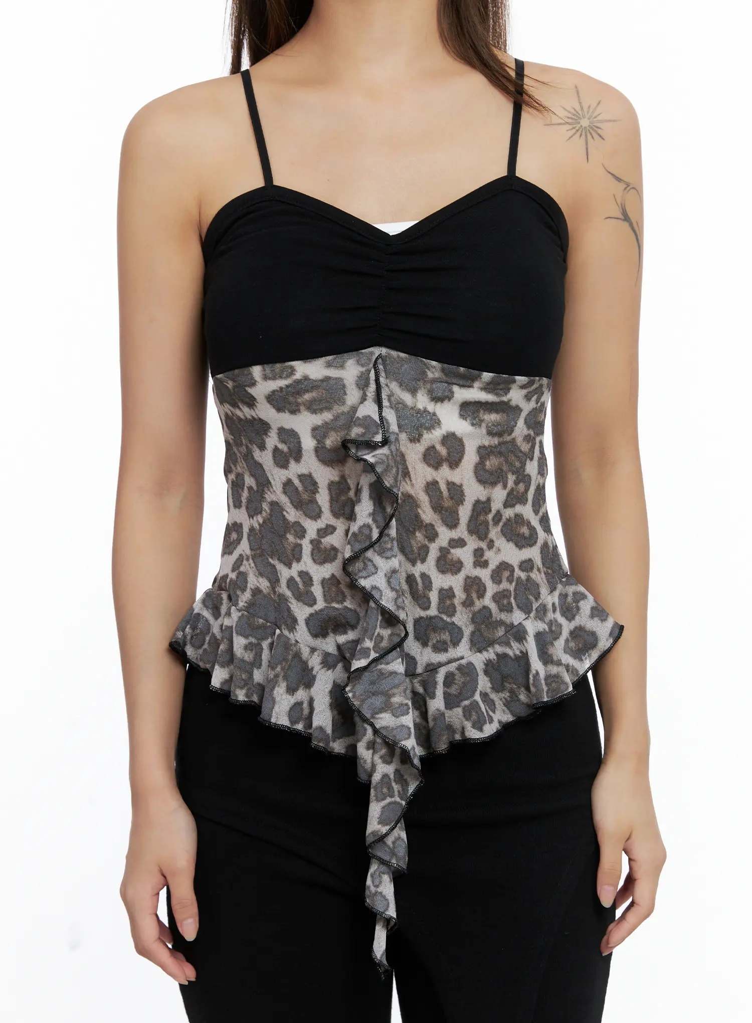 Leopard Print Shirred Ruffle Tank Top CS505 - Image 7