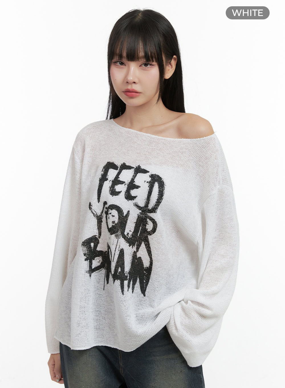 Lettered Boat Neck Off-Shoulder Knit OS410 - Image 10
