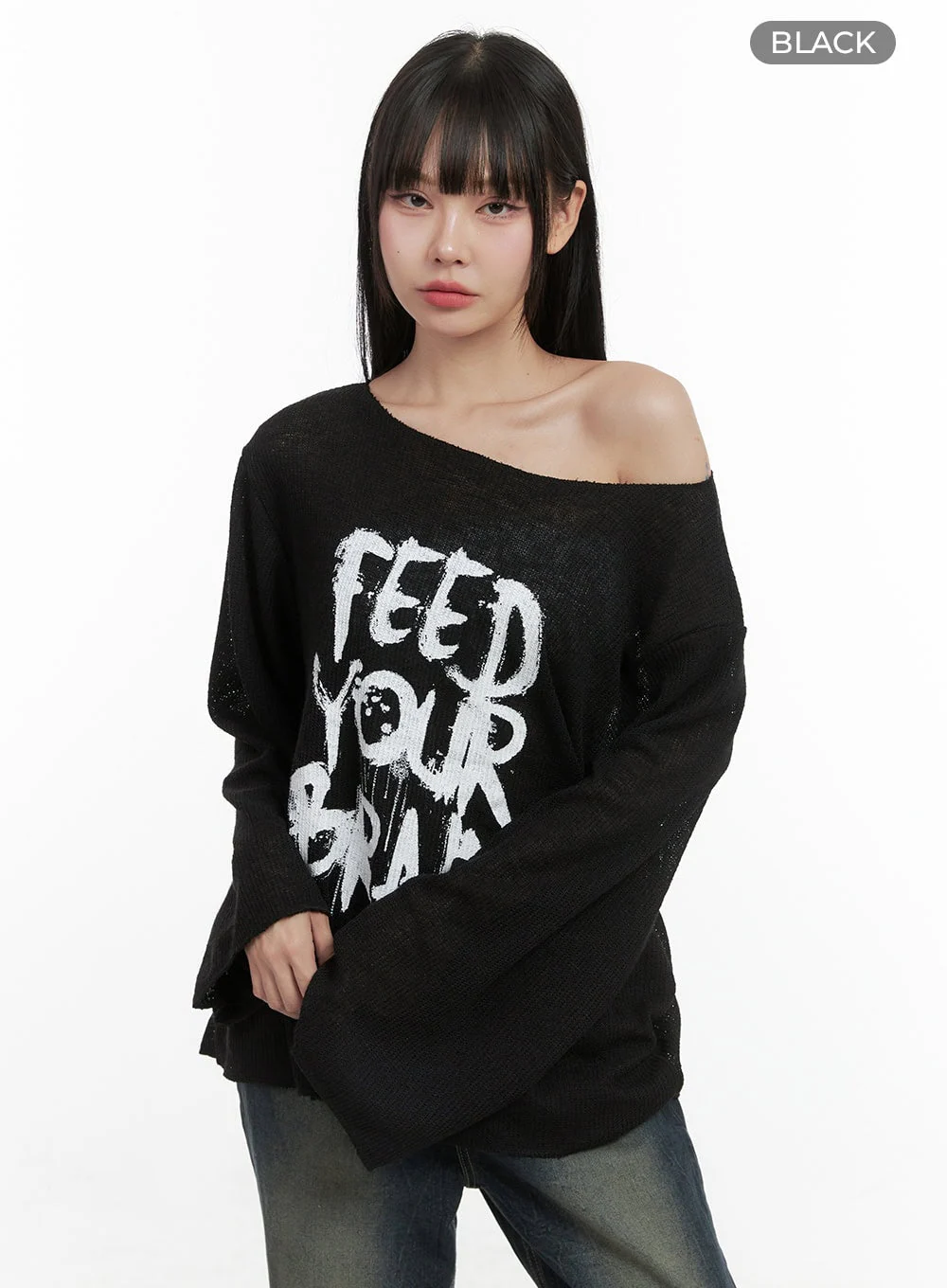Lettered Boat Neck Off-Shoulder Knit OS410 - Image 11