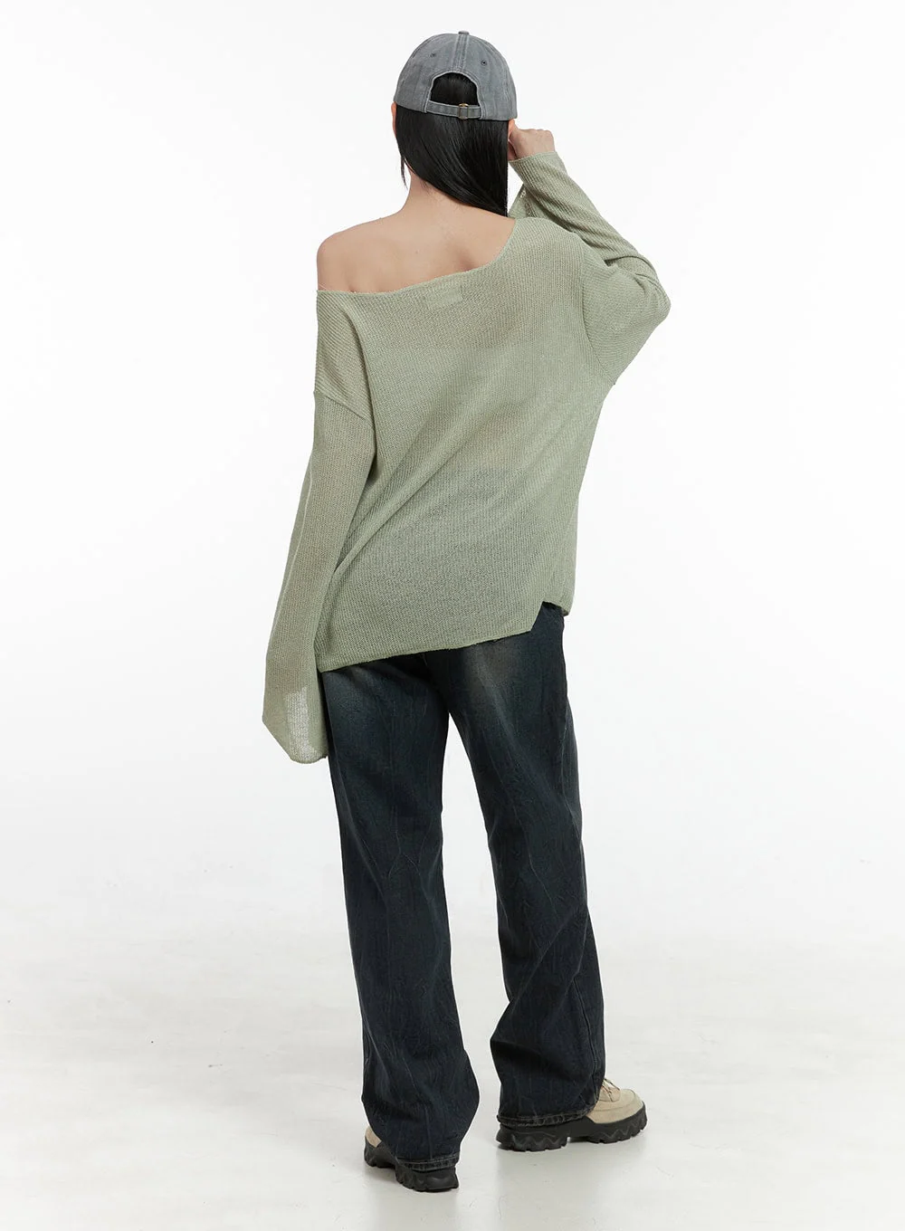 Lettered Boat Neck Off-Shoulder Knit OS410 - Image 5