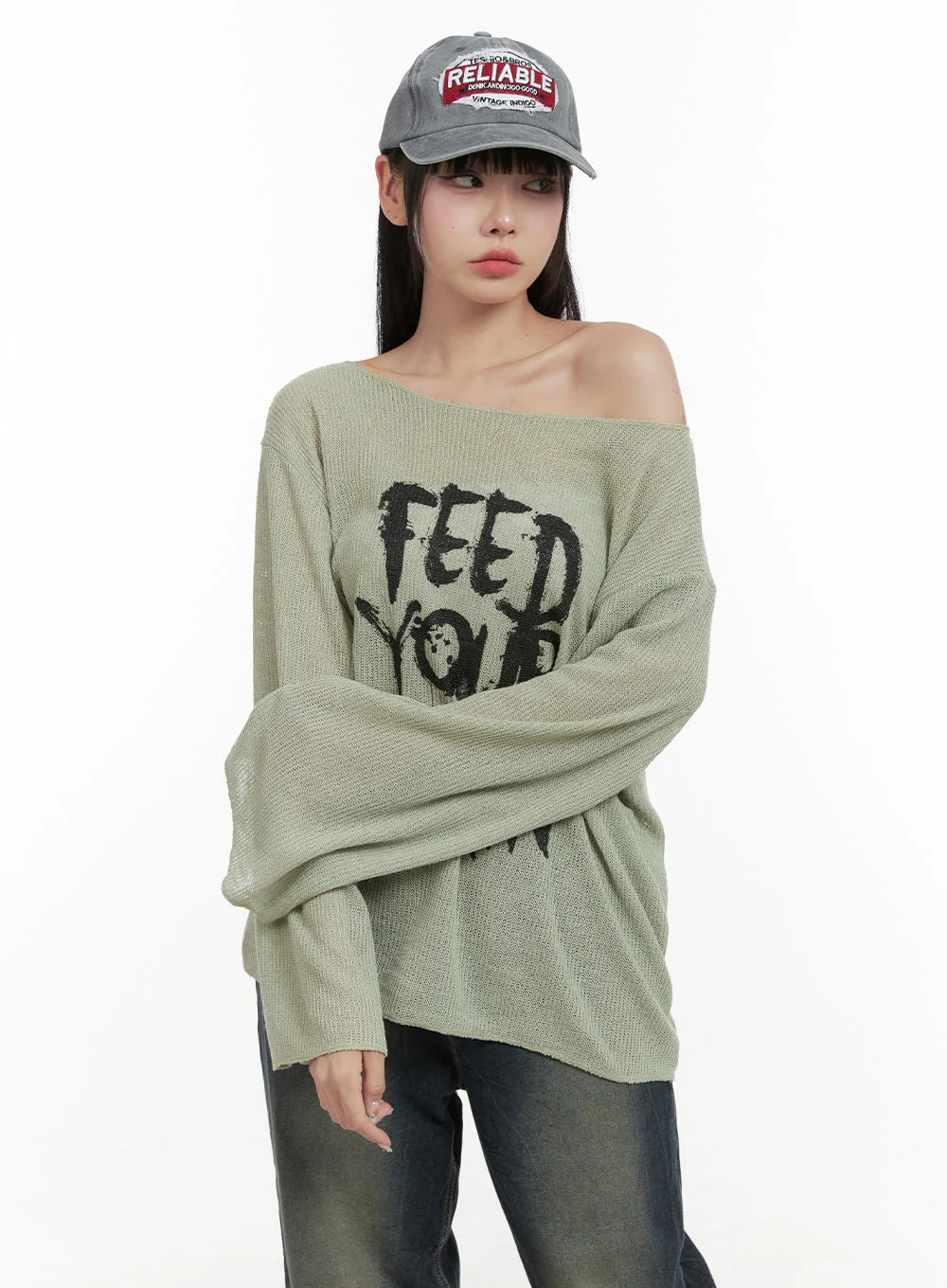 Lettered Boat Neck Off-Shoulder Knit OS410 - Image 6
