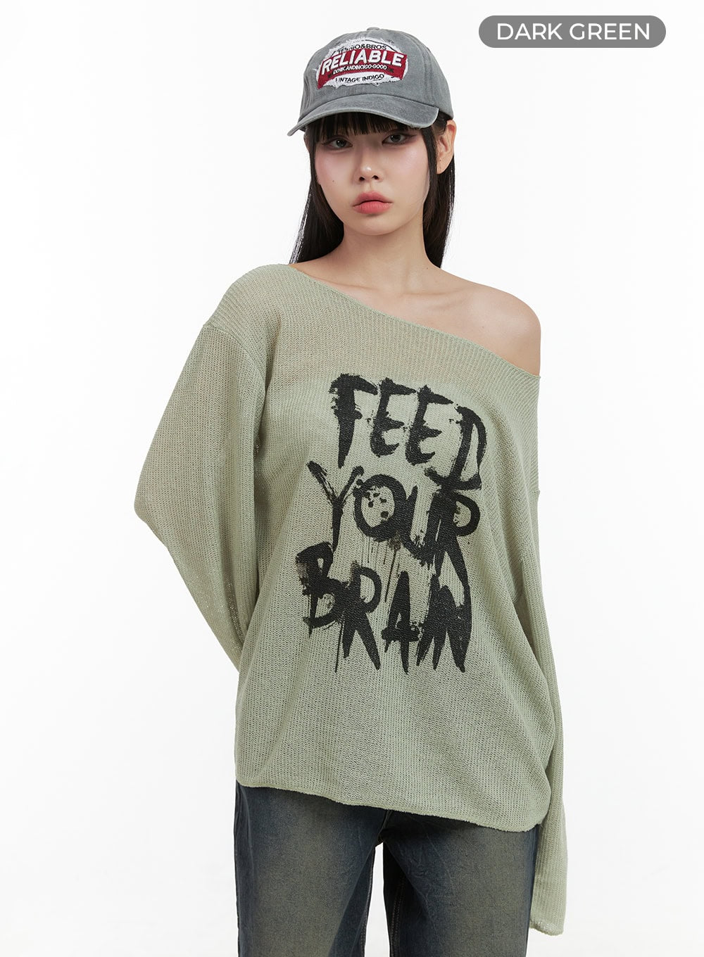 Lettered Boat Neck Off-Shoulder Knit OS410 - Image 9