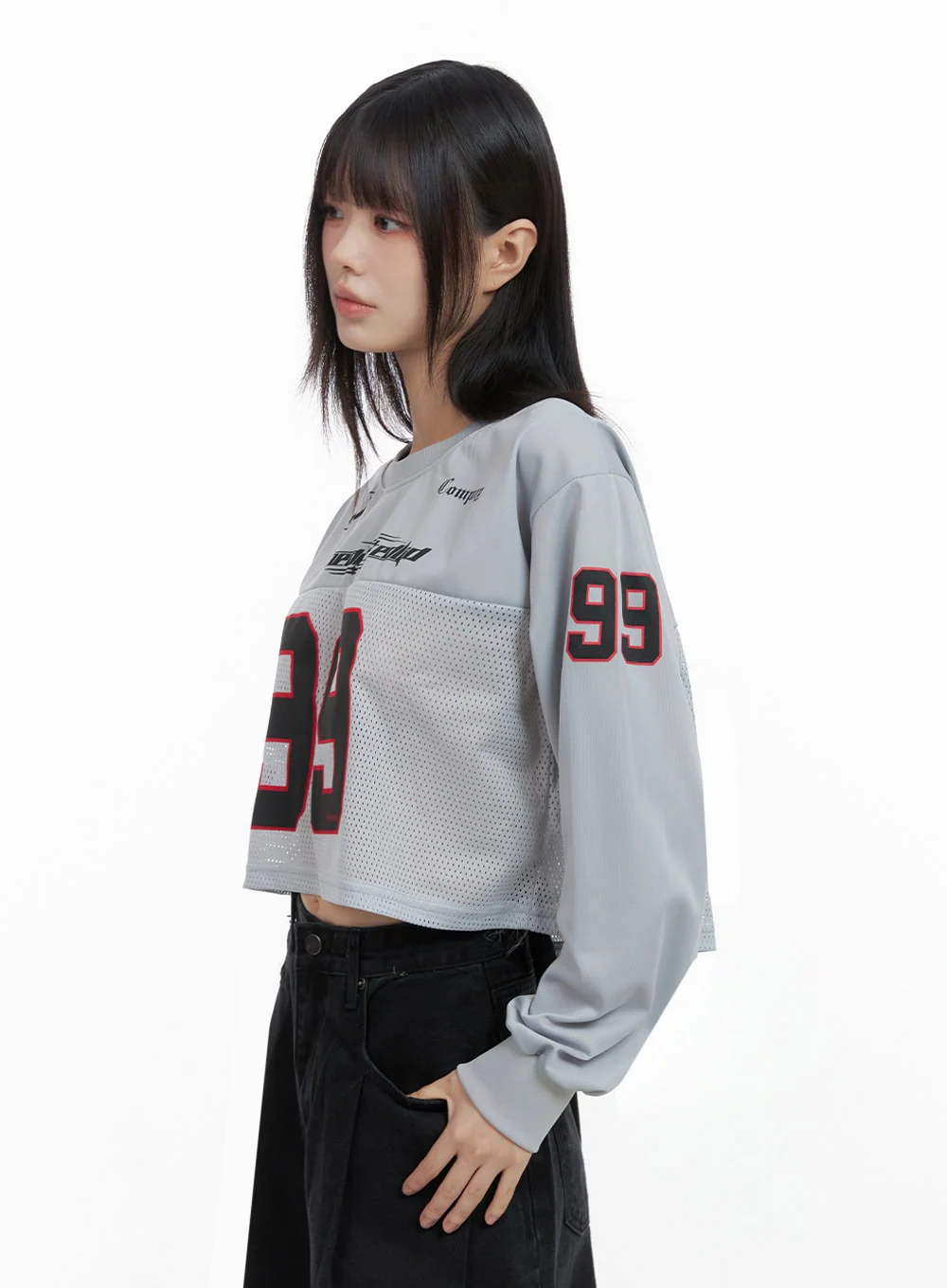 Lettering Mesh Crop Top IO430 - Image 9