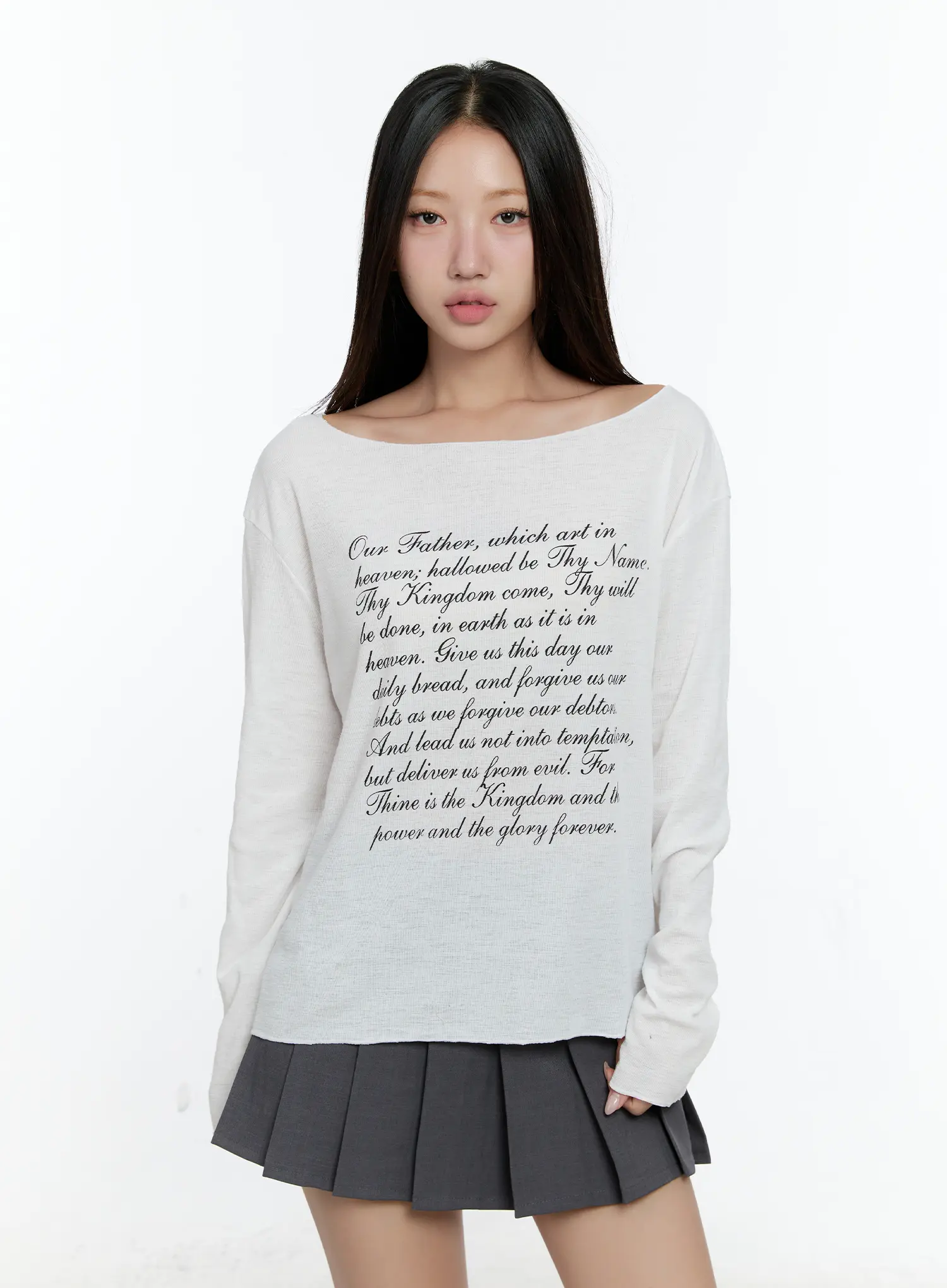 Lettering Off-Shoulder Long Sleeve CS517 - Image 2