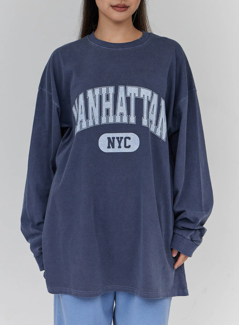 Lettering Print Oversize Long Sleeve T-Shirt Unisex CN21 - Image 2