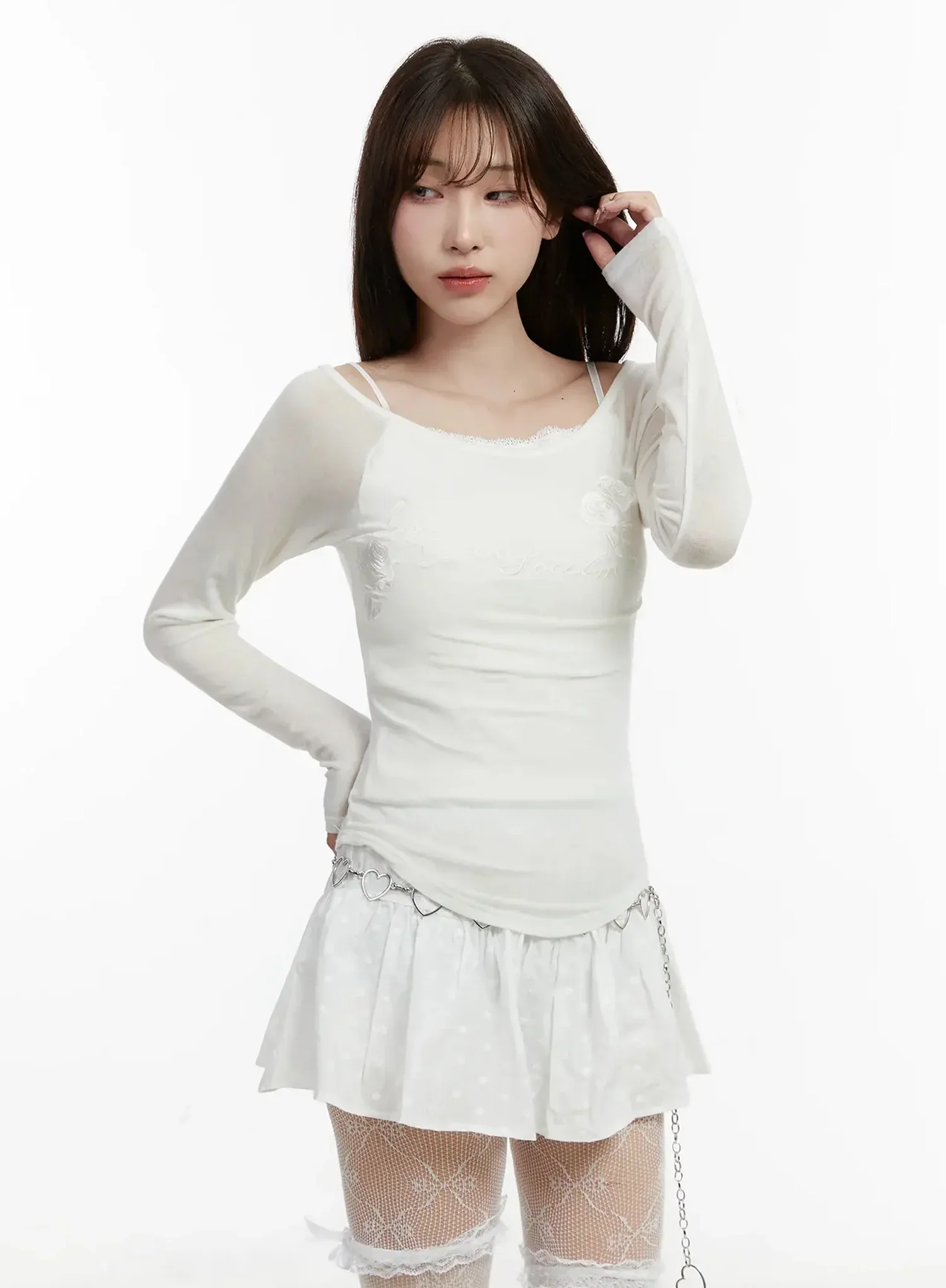 Lettering Sheer Top IJ521 - Image 7