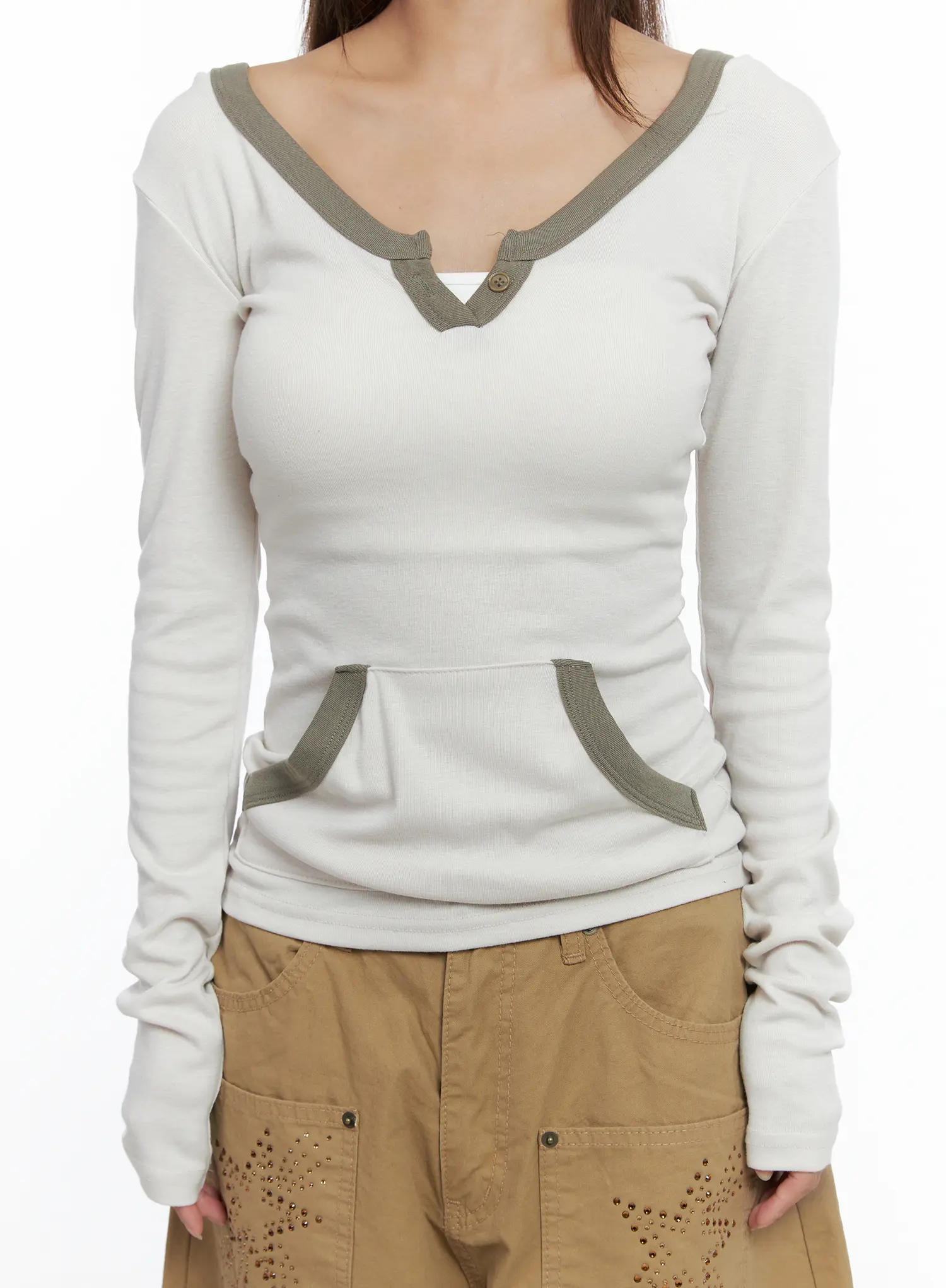 Long-Sleeve Contrast Trim Hoodie CS504 - Image 8
