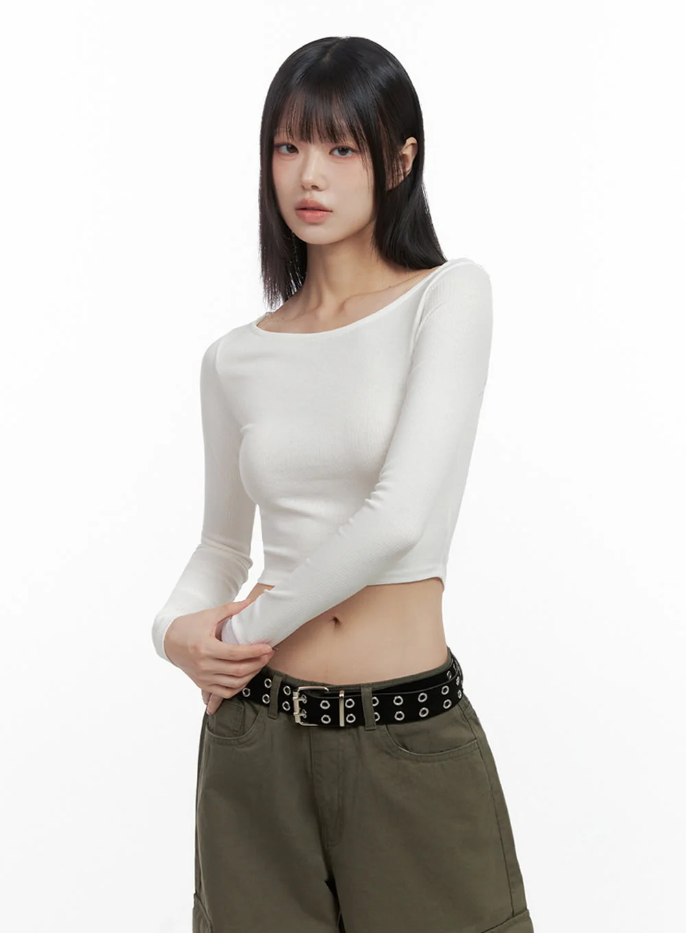 Long-Sleeve Slim Crop Top IO430 - Image 5