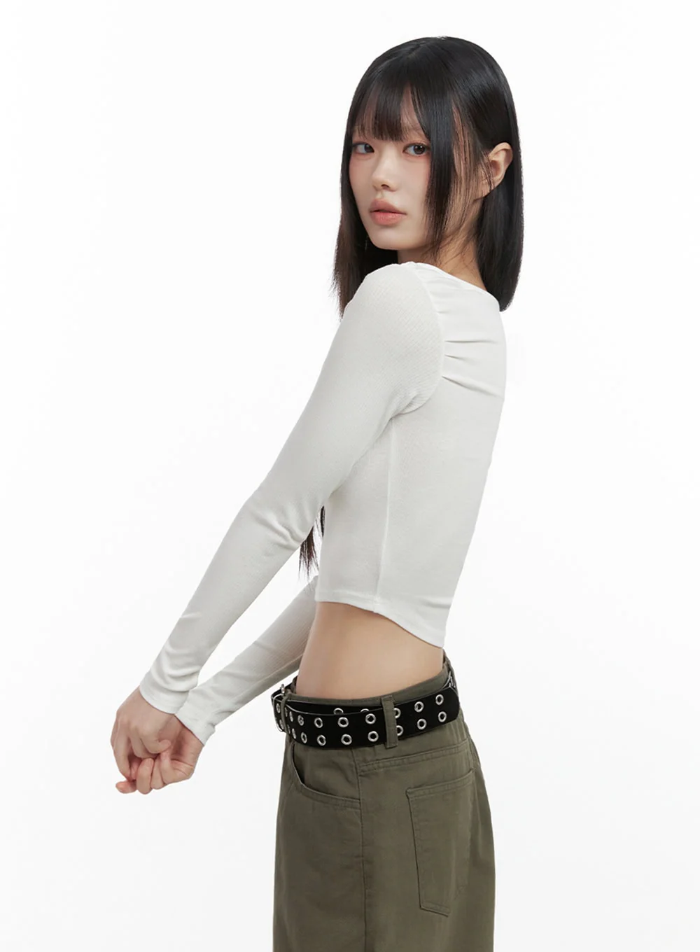Long-Sleeve Slim Crop Top IO430 - Image 6