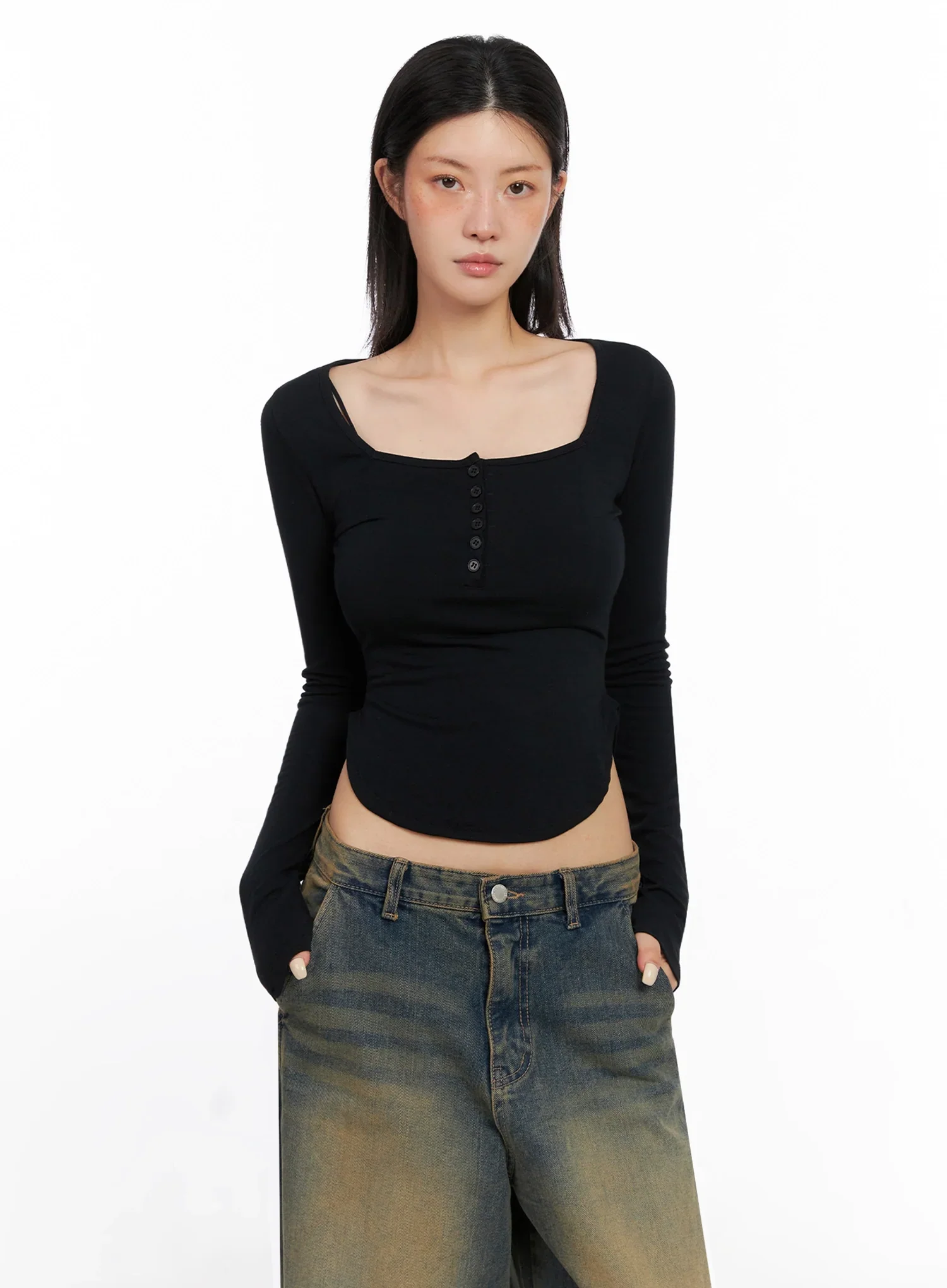 Long Sleeve Square Neck Top IS508 - Image 4