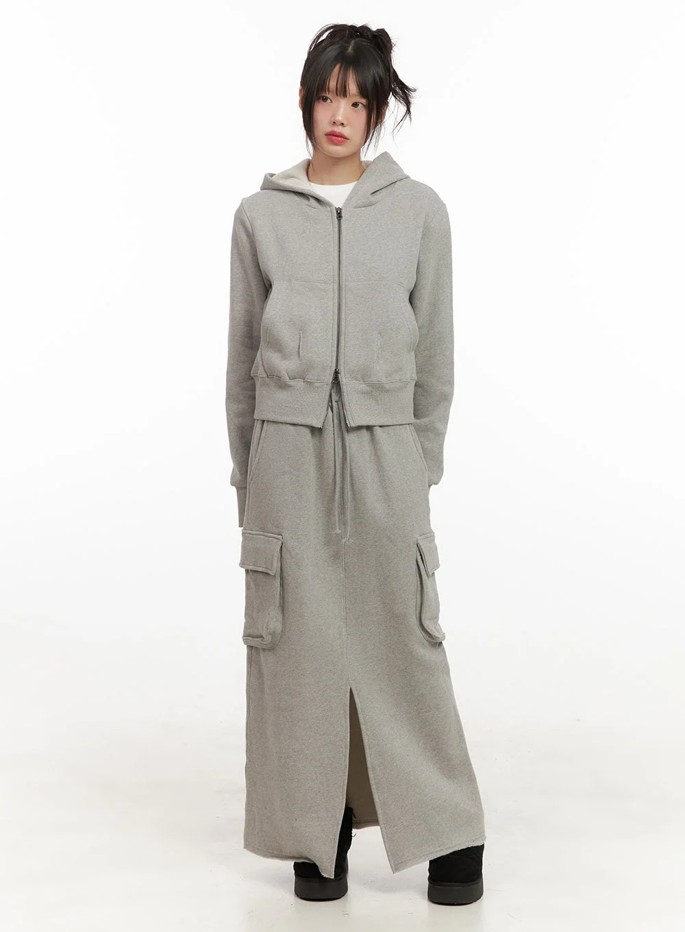 Long Sleeve Zip-Up Cropped Hoodie CJ506 - Image 2