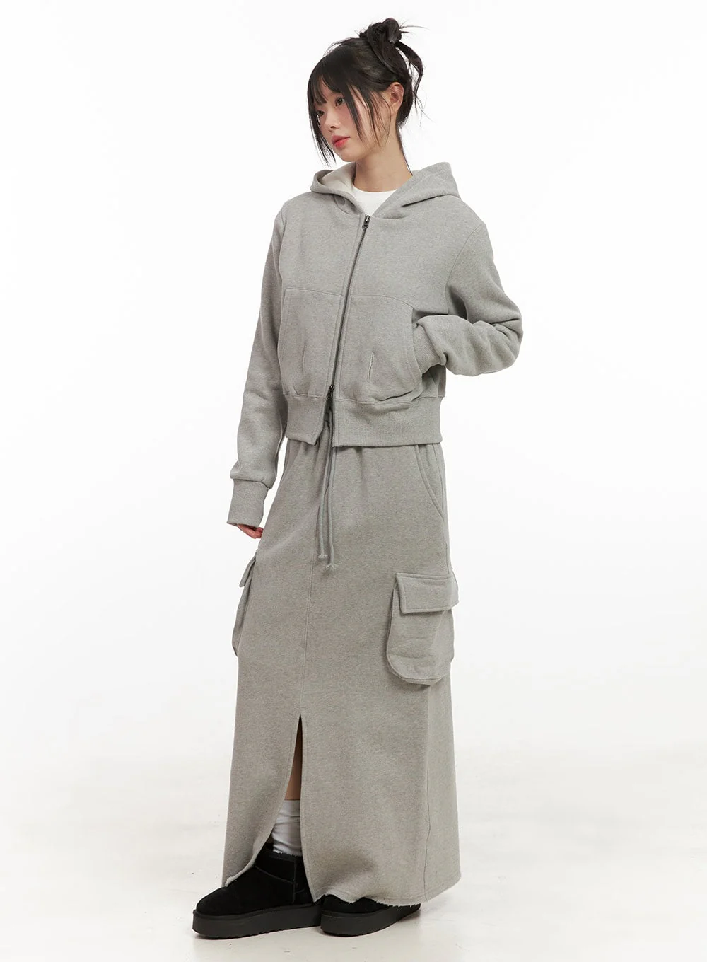 Long Sleeve Zip-Up Cropped Hoodie CJ506 - Image 4