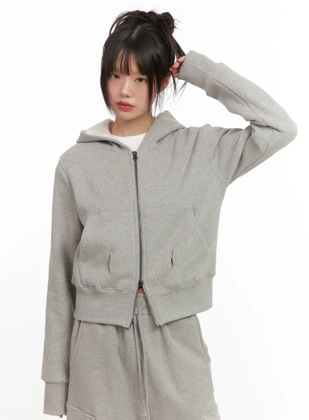 Long Sleeve Zip-Up Cropped Hoodie CJ506 - Image 7