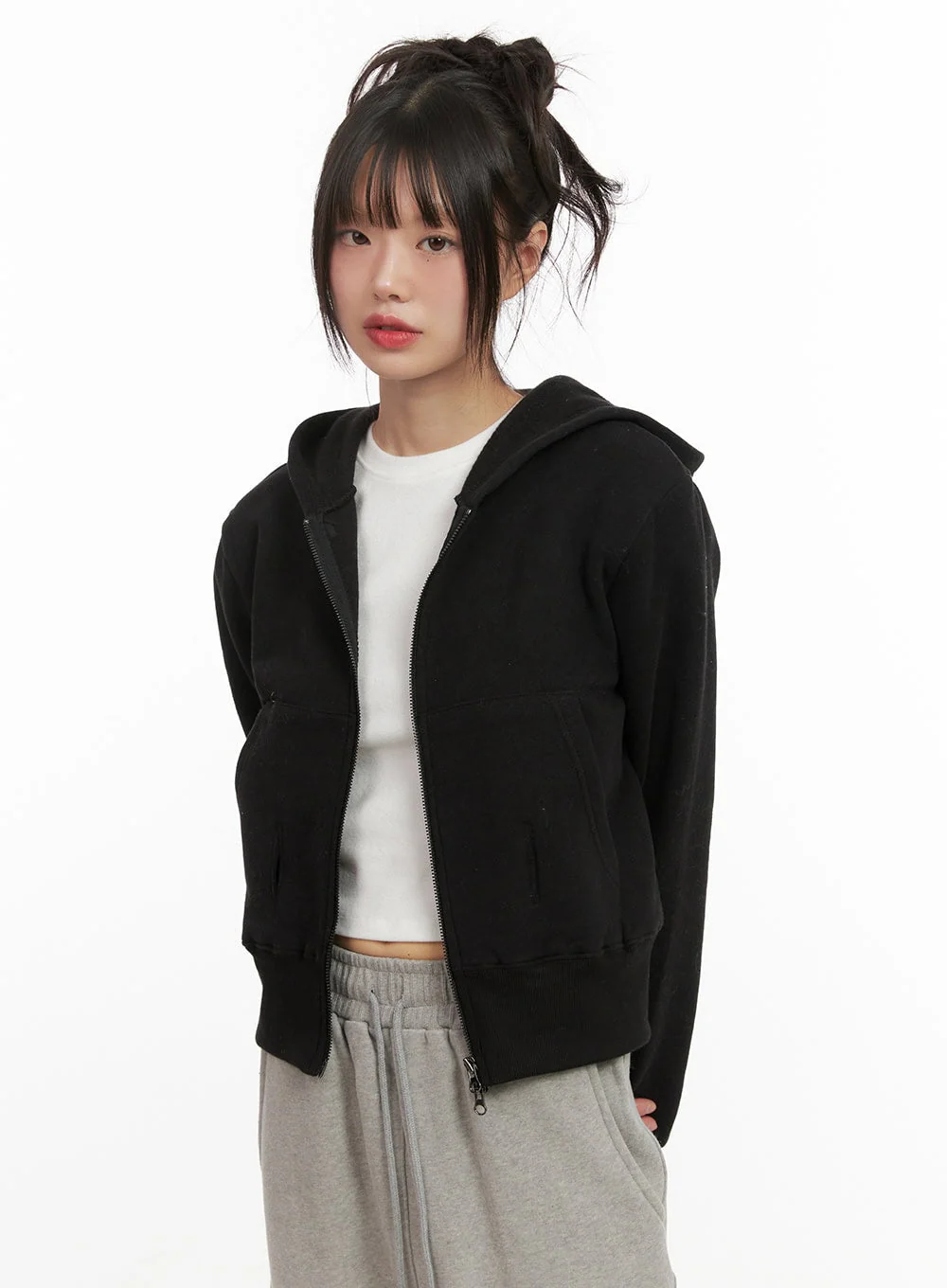 Long Sleeve Zip-Up Cropped Hoodie CJ506 - Image 9